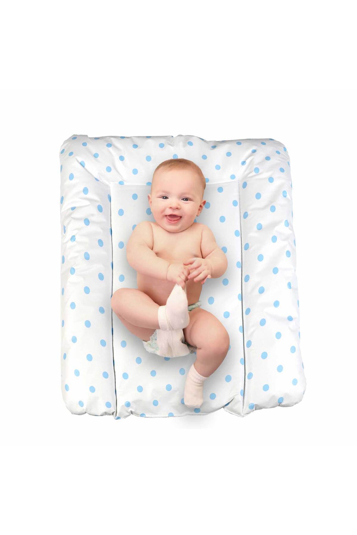 Baby'ness Elyaf Dolgulu Pvc Alt Değiştirme Minderi Küçük Sıvı Geçirmez Leke Tutmaz Puantiyeli Mavi fotoğrafı 3 (önizleme)