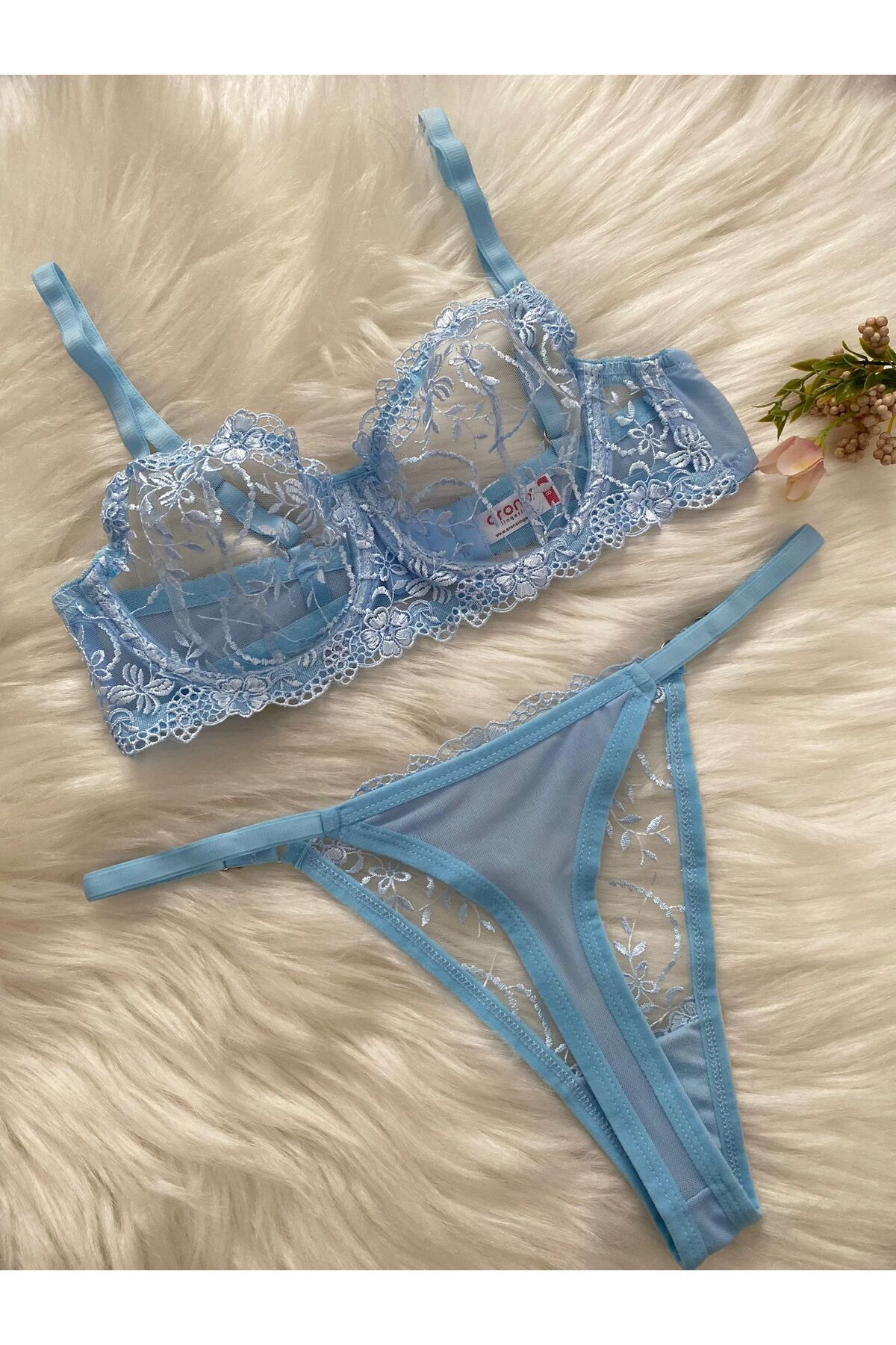 ARONA Barbie Blue Underwire Embroidery Lace Bra Set - Baby Blue - Lingerie  Haven - Trendyol