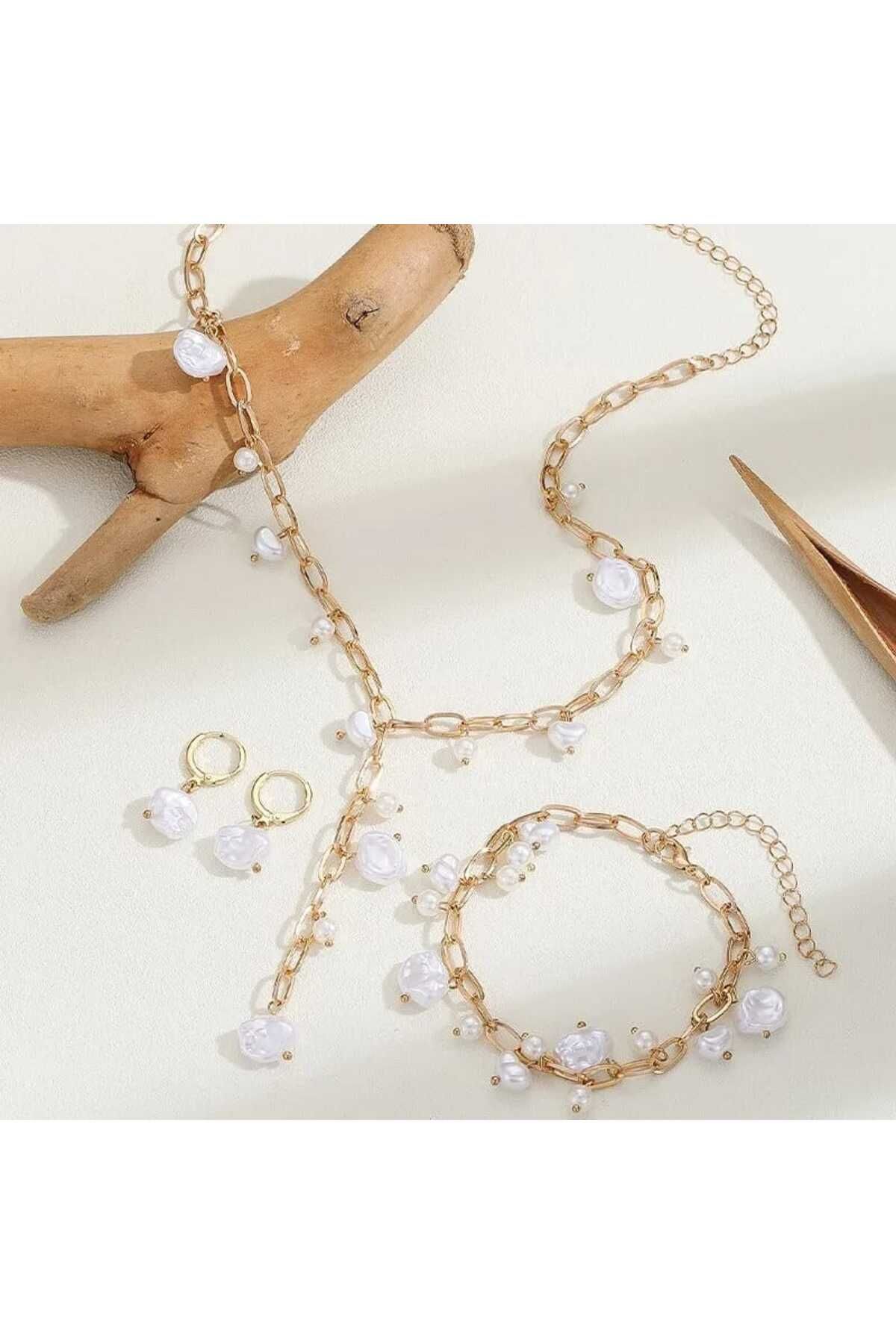 Gold chain set with earrings hotsell