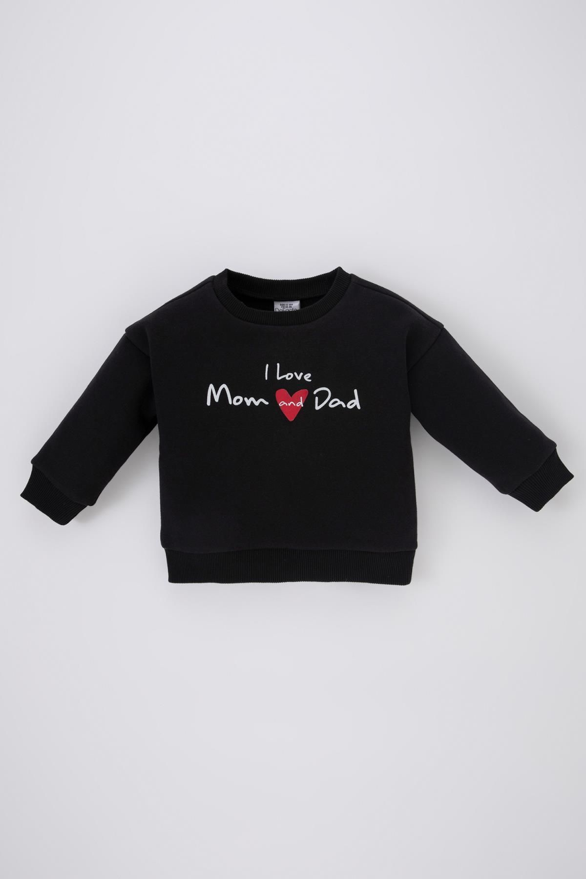 Defacto Baby Girl Crew Neck Mom Dad Printed Thick Fabric