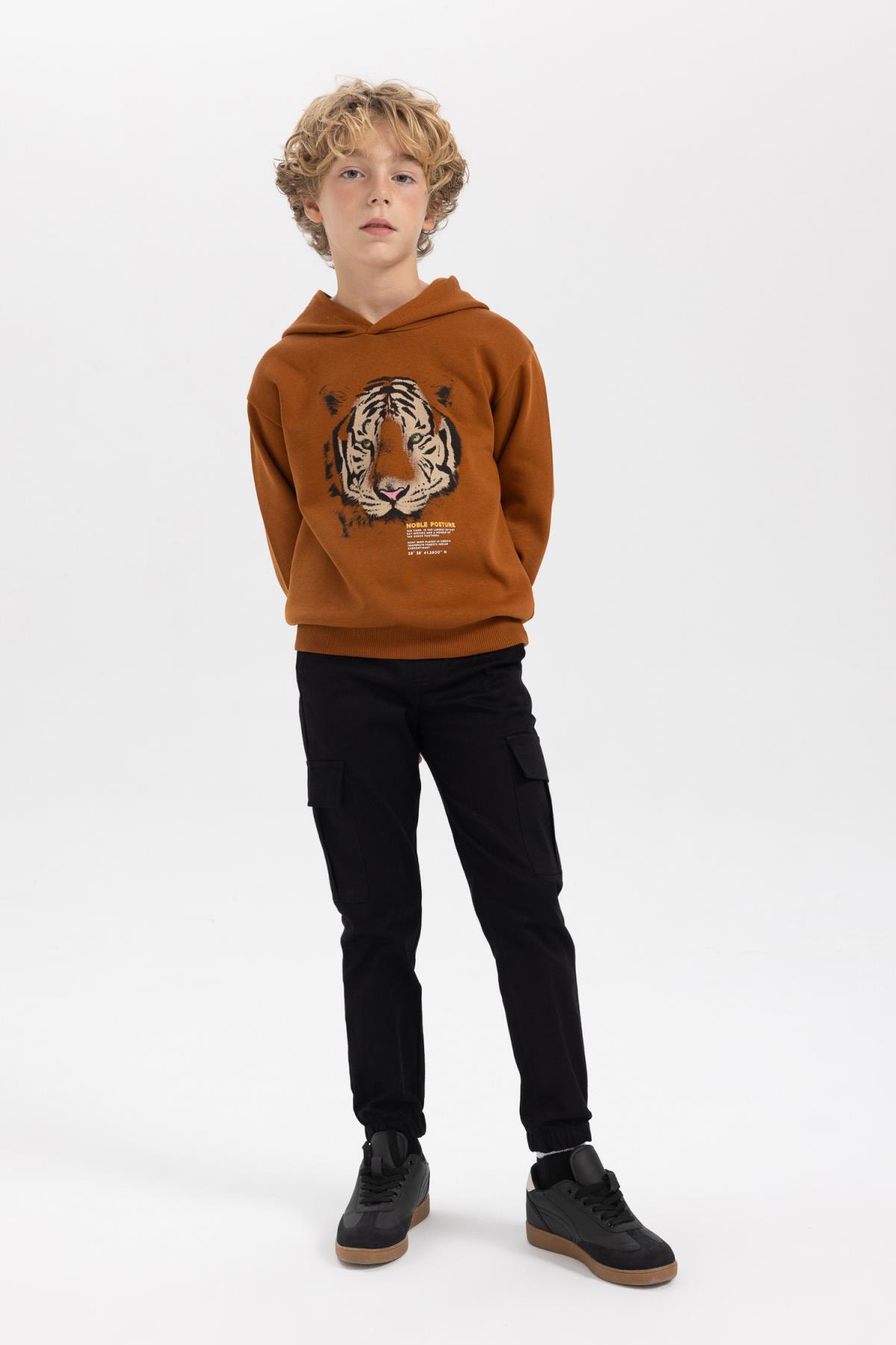 سویشرت پسرانه قهوه ای Defacto | B2077A823WN اورجینال - تصویر 2