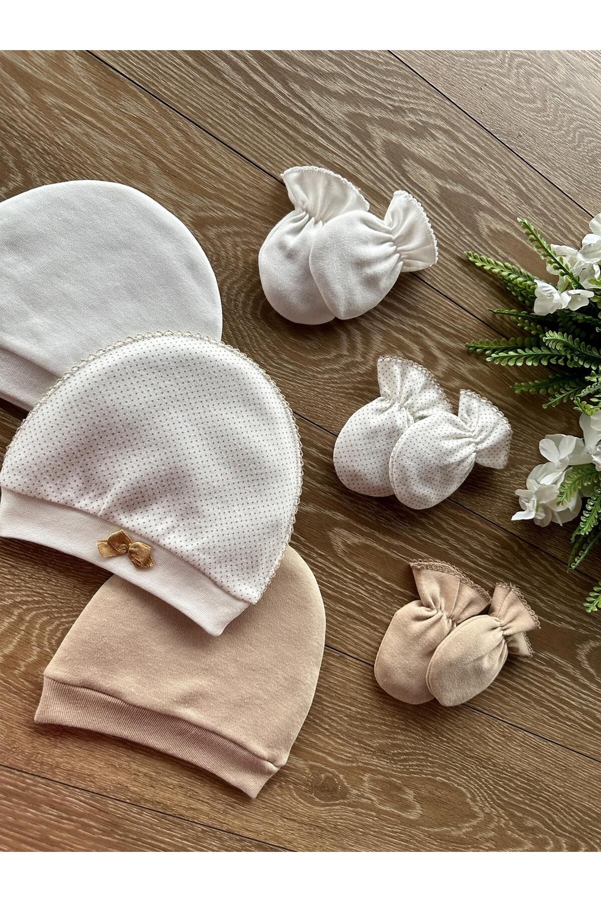 Renkli Puset Organic Set of 6 Newborn Baby Gloves and Hats Benek