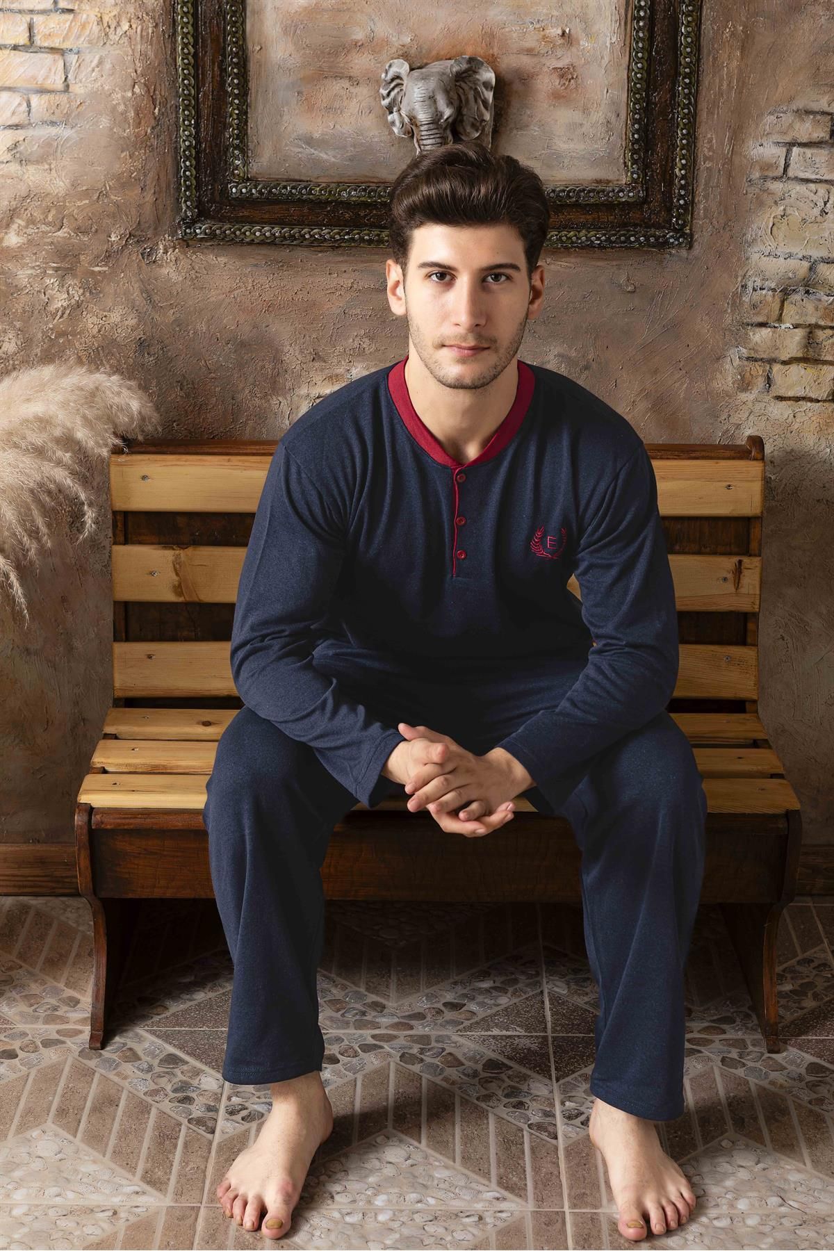 CALİA Set De Pijamale Pentru Bărbați Cu Mânecă Lungă Interlock Cu 2 Fire Masculin - M