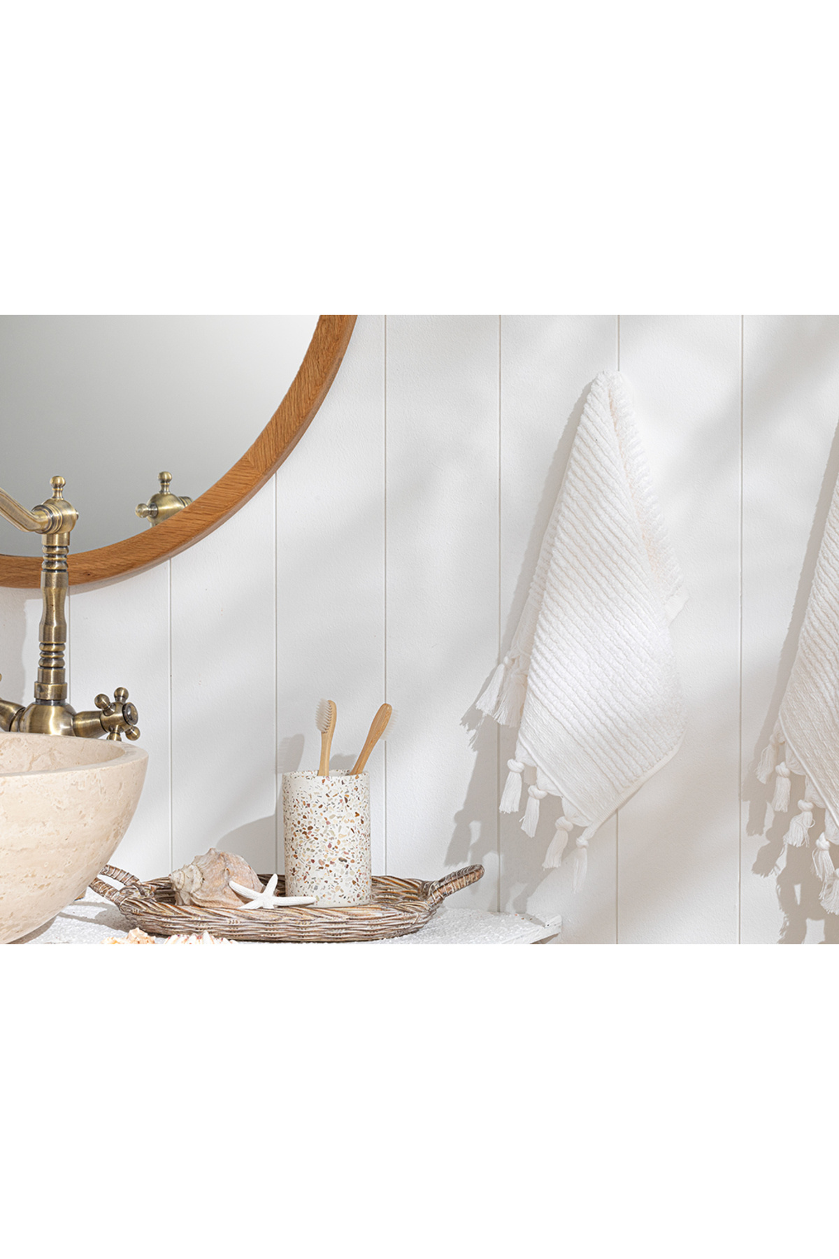 English Home 30x40 Cm Ecru Lima Cotton Fringed Hand Towel