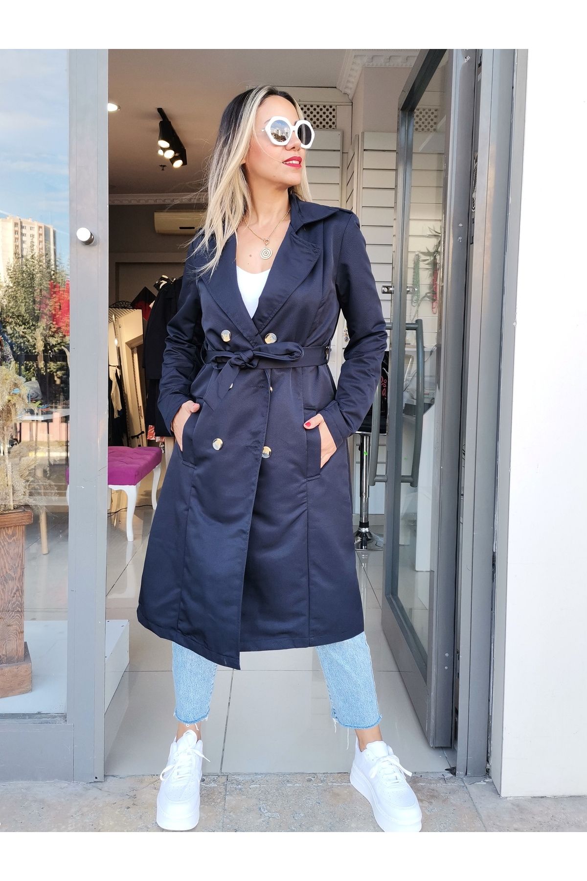 ROZELLA Trench Coat Dark blue Bathrobe