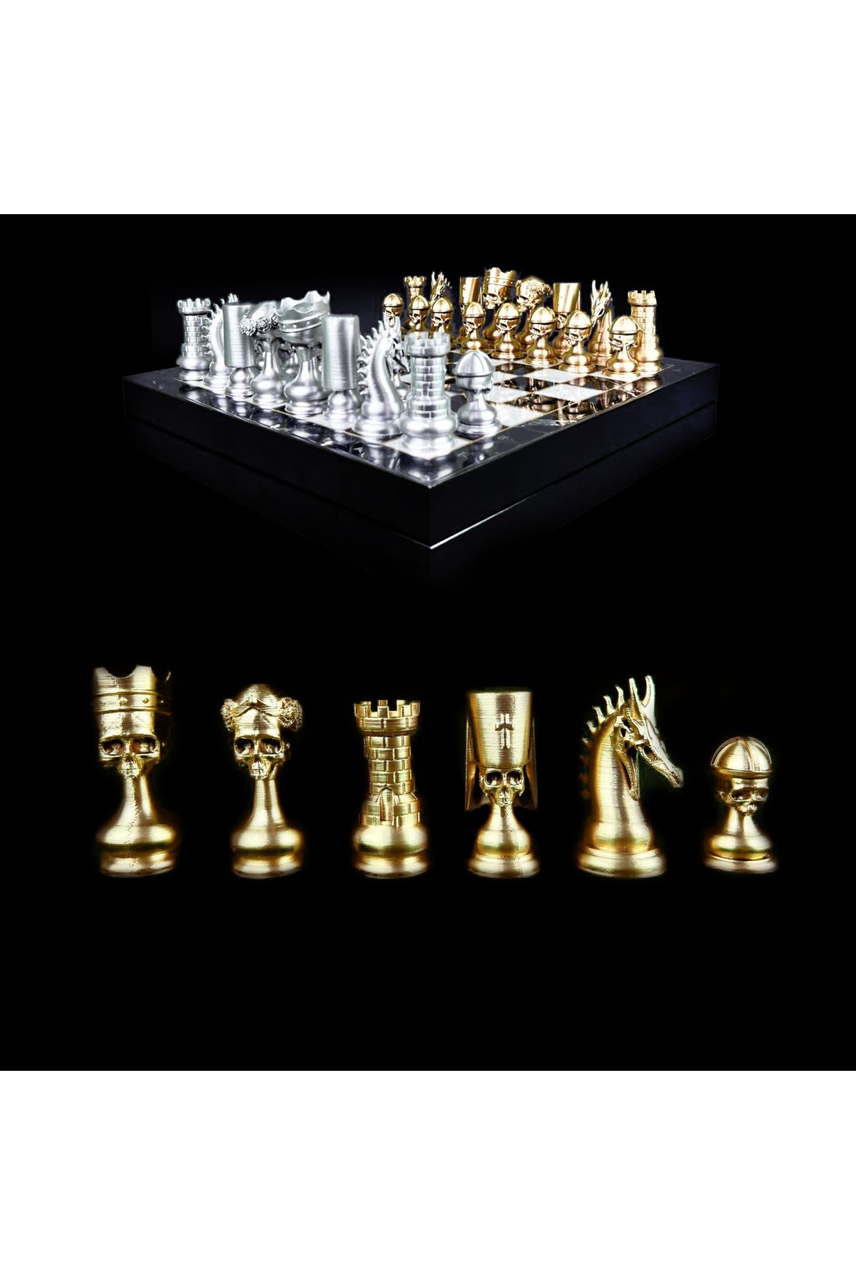 Fume Design-Skull Characters Chess Set - 36 X 36 Cm with Chessboard with Storage 1