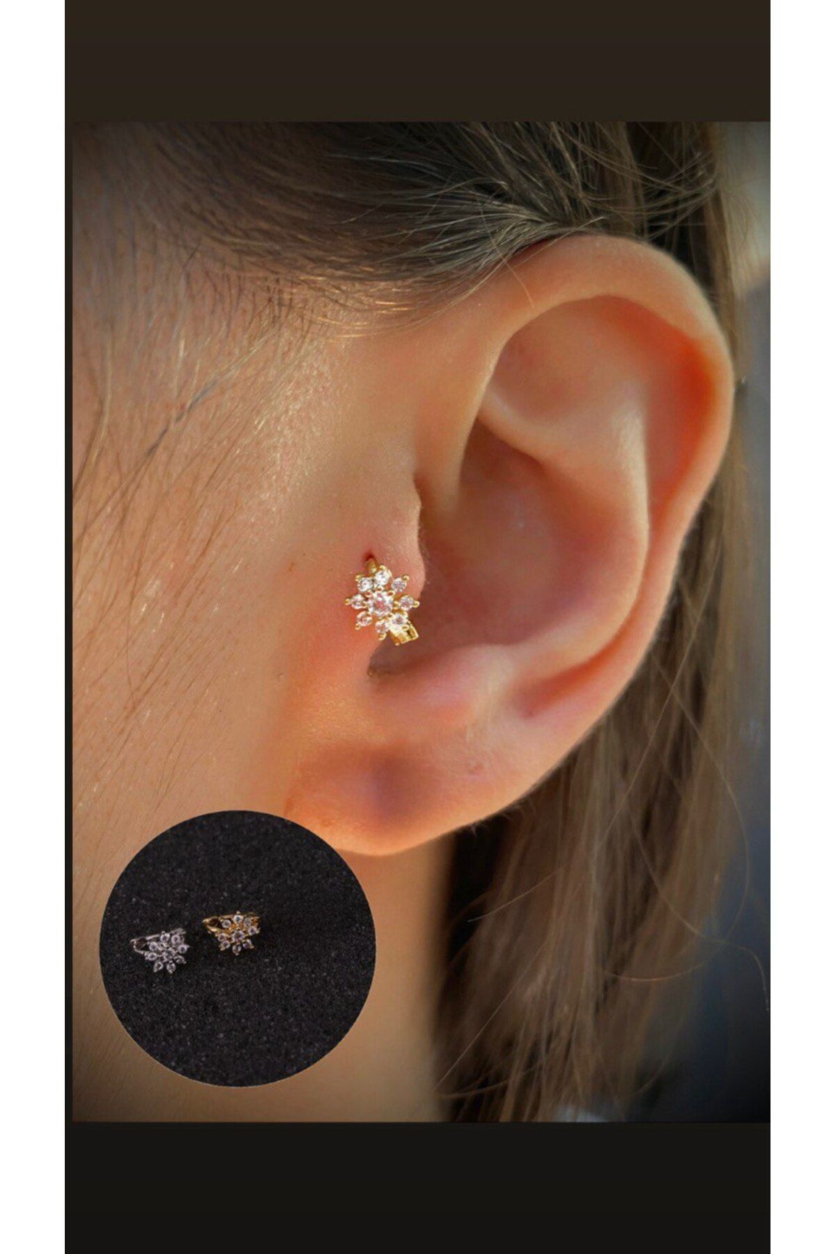 zirkon taşlı antialerjik tragus helix rook uyumlu mini halka piercing