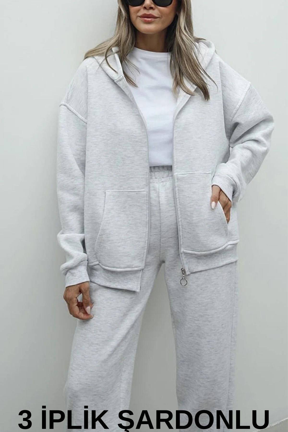 FEV LLE Cardigan Sweatpants Jogger Bottom Top Combination Set