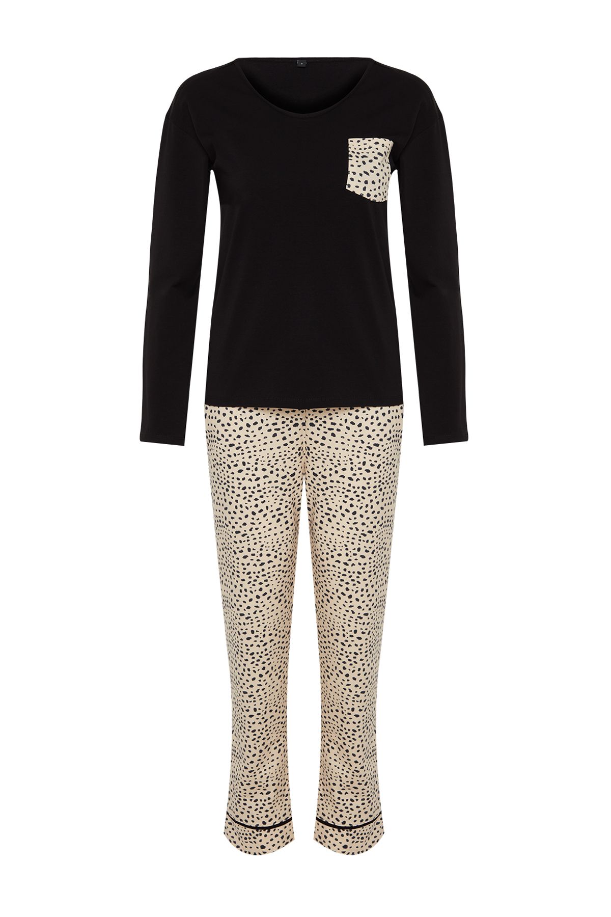 Trendyol Collection-Sada pyžama s leopardím vzorem, 100% bavlna, černá-vícebarevná Thmaw24Pt00209 8