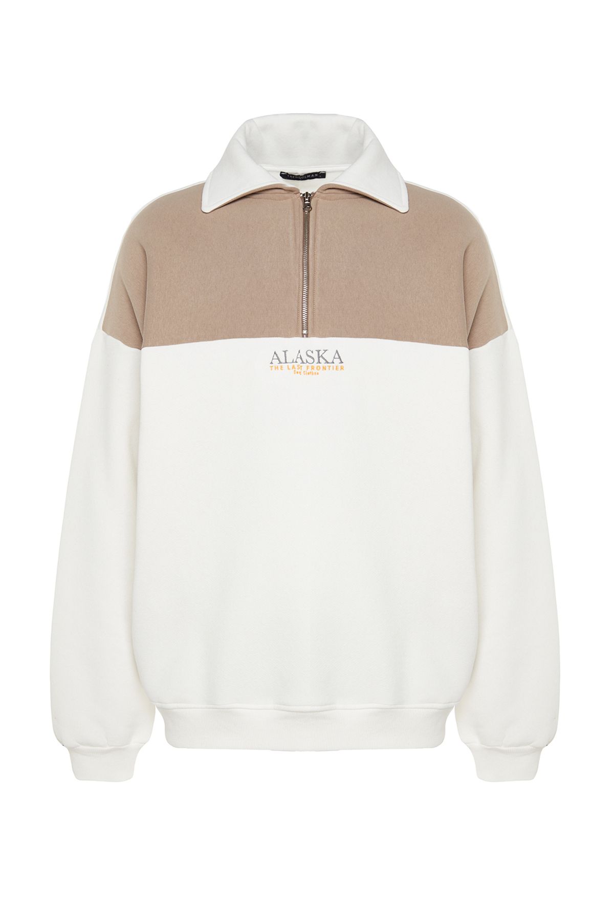 Trendyol Collection-Bluza polarowa oversize z kolorowymi blokami taupe - TMNAW24sw00130 7