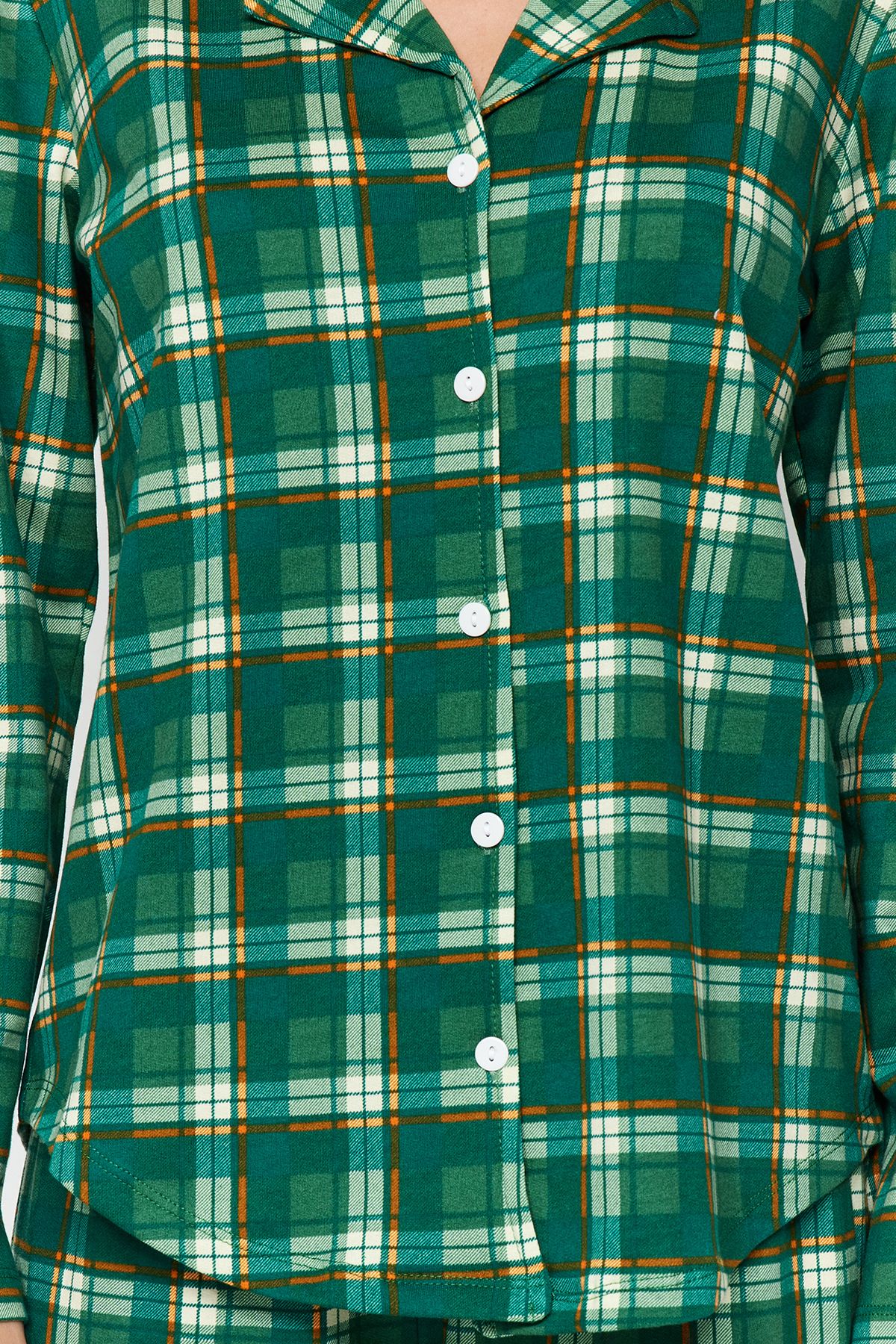 Trendyol Collection-Set de lenjerie de dormit cămașă și pantaloni din bumbac în carouri verde - THMAW24PT00252 4