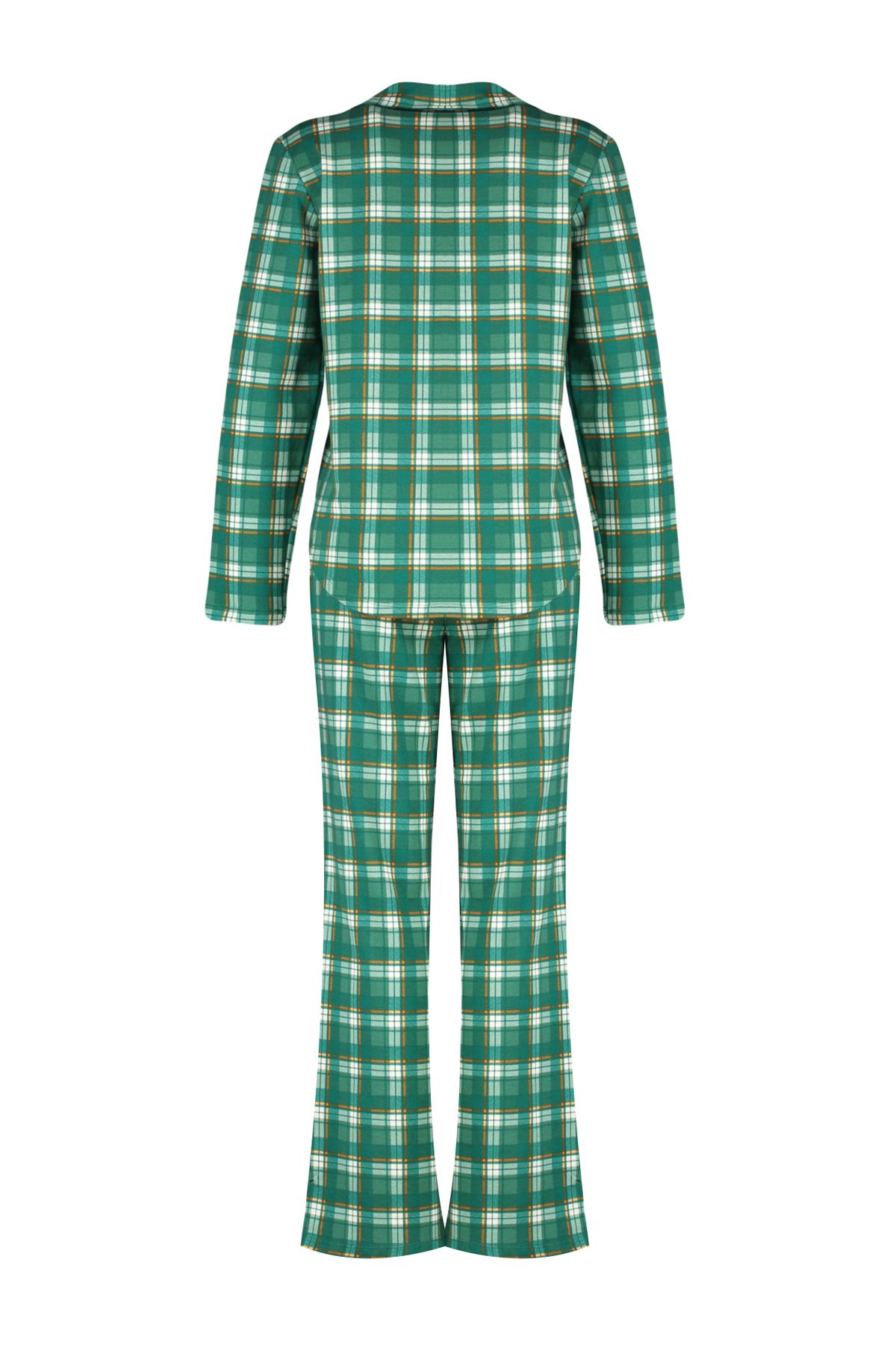 Trendyol Collection-Set de lenjerie de dormit cămașă și pantaloni din bumbac în carouri verde - THMAW24PT00252 8