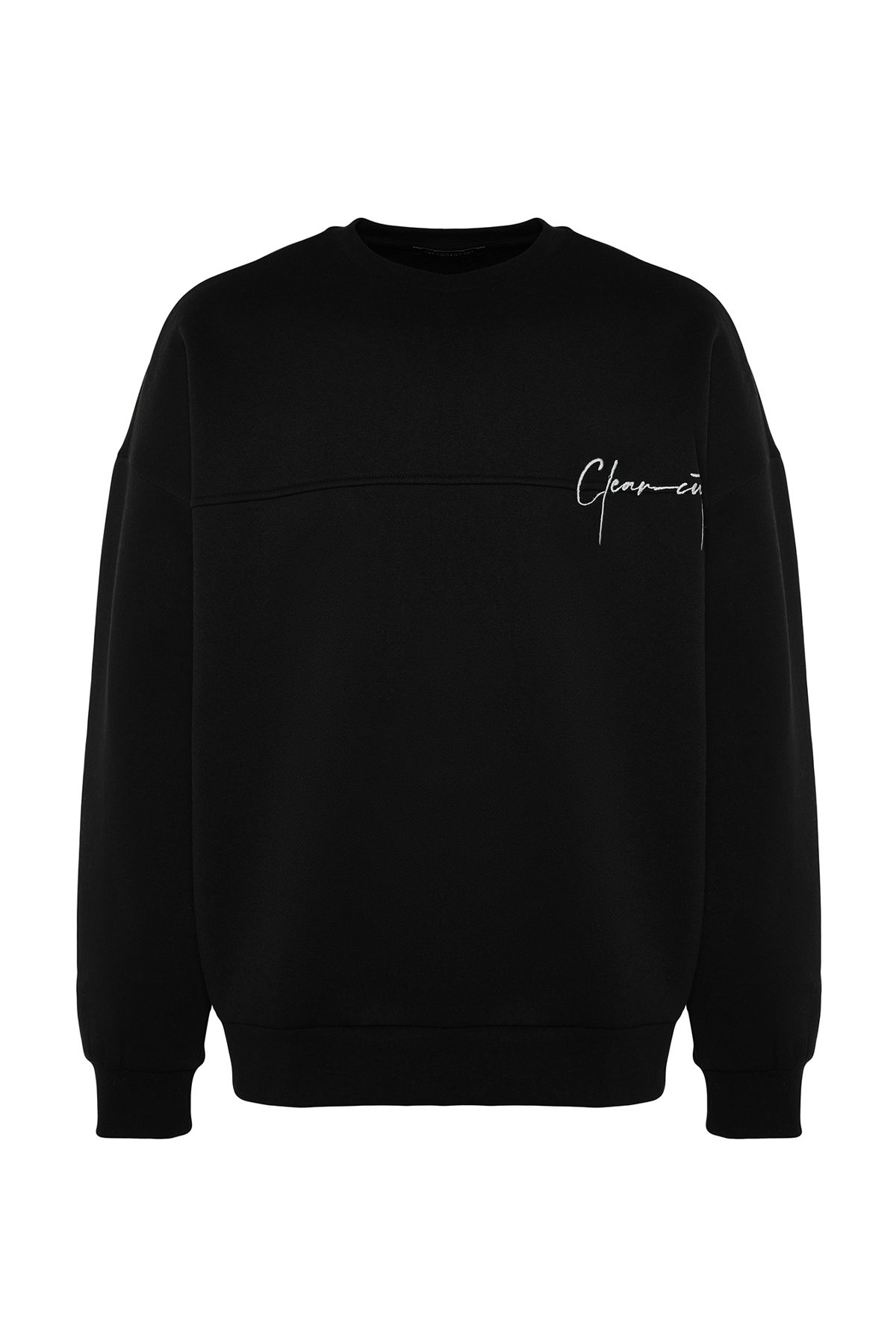 Trendyol Collection-лимитирана серия - черен бродиран суичър от полар TMNAW24SW00134 6