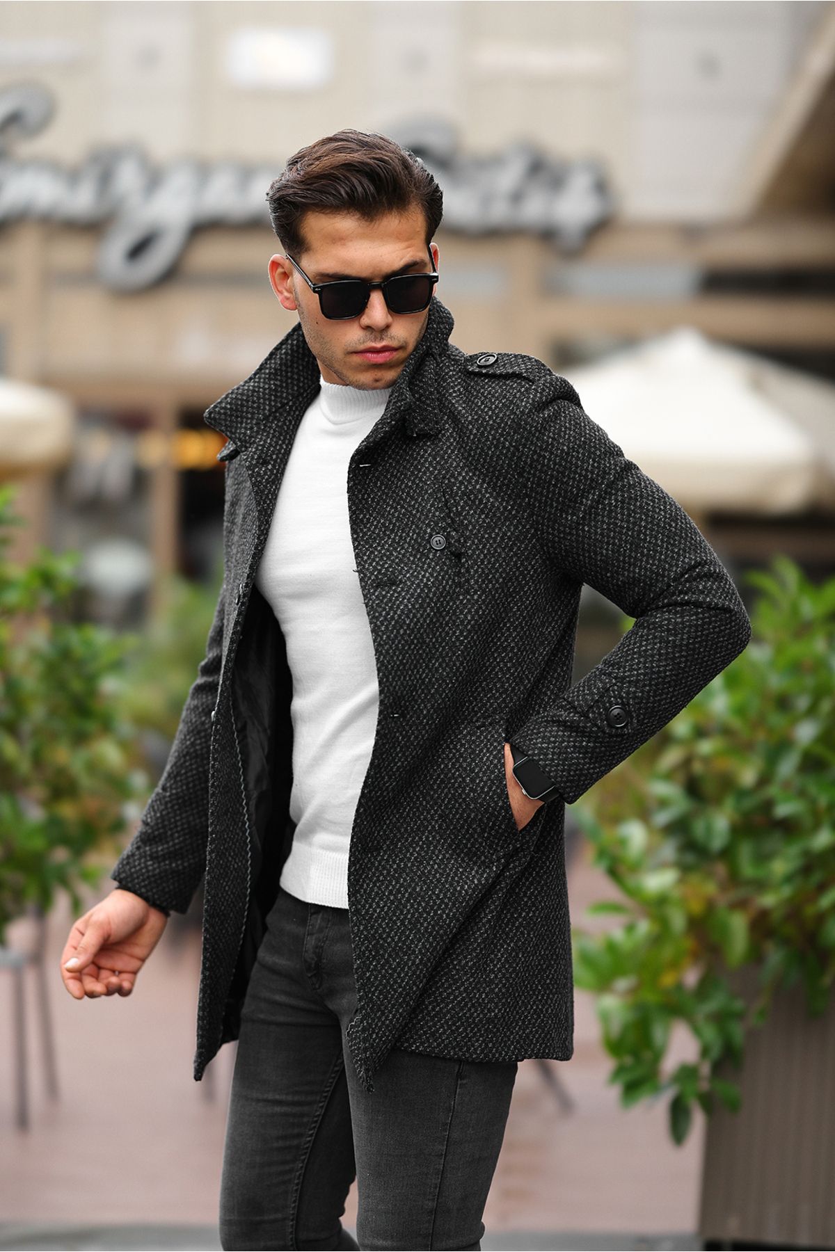 Mens slim wool coat clearance