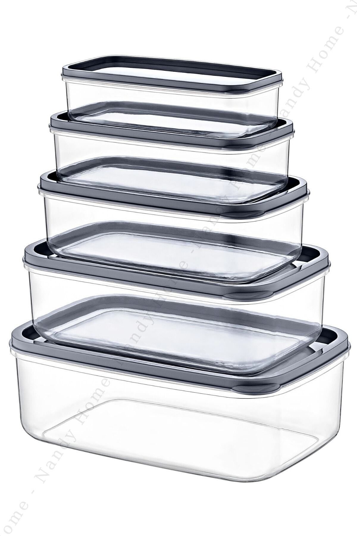 Nandy Home-Set of 5 Embox Rectangular Food Container, Food Storage Container Anthracite 2