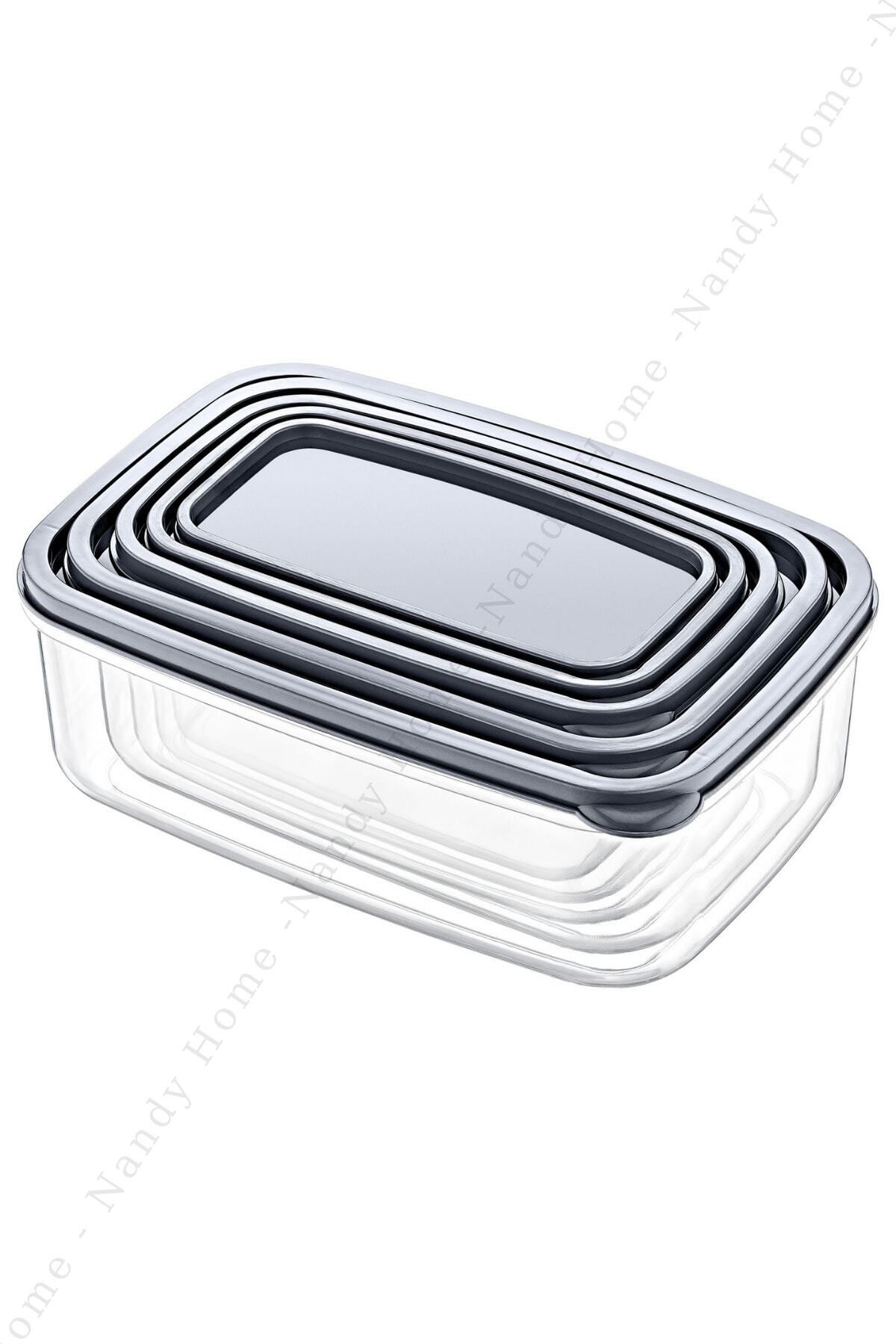 Nandy Home-Set of 5 Embox Rectangular Food Container, Food Storage Container Anthracite 3