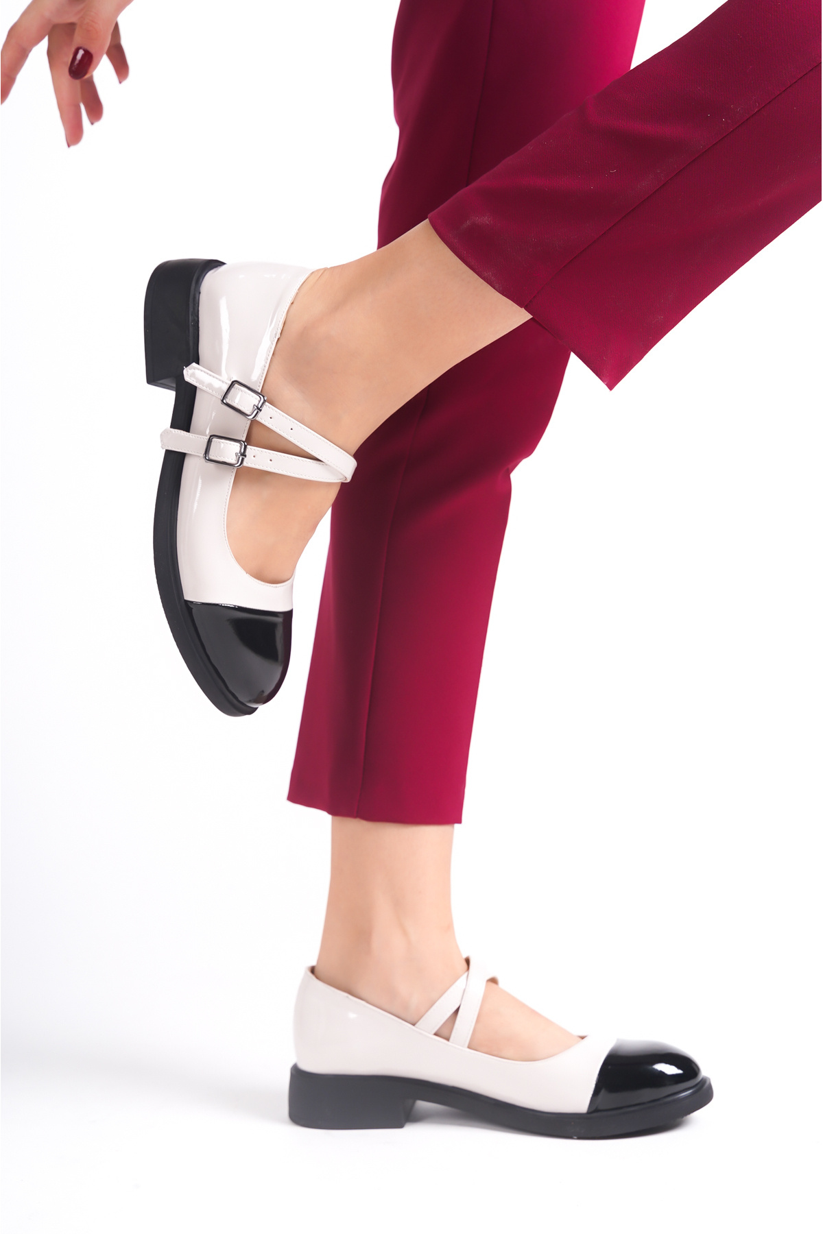 Women's Beige Mary Jane Flat Sole Shoes