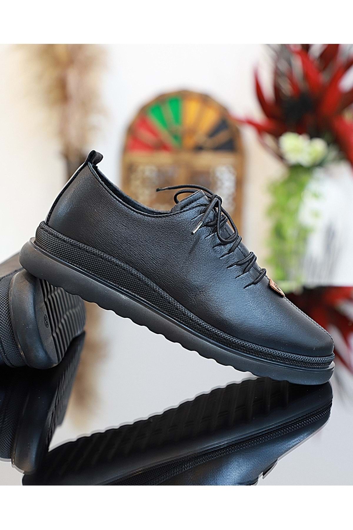 Konfores-1760-394151 Genuine Leather Anatomical Sole Seasonal Shoes BLACK 2