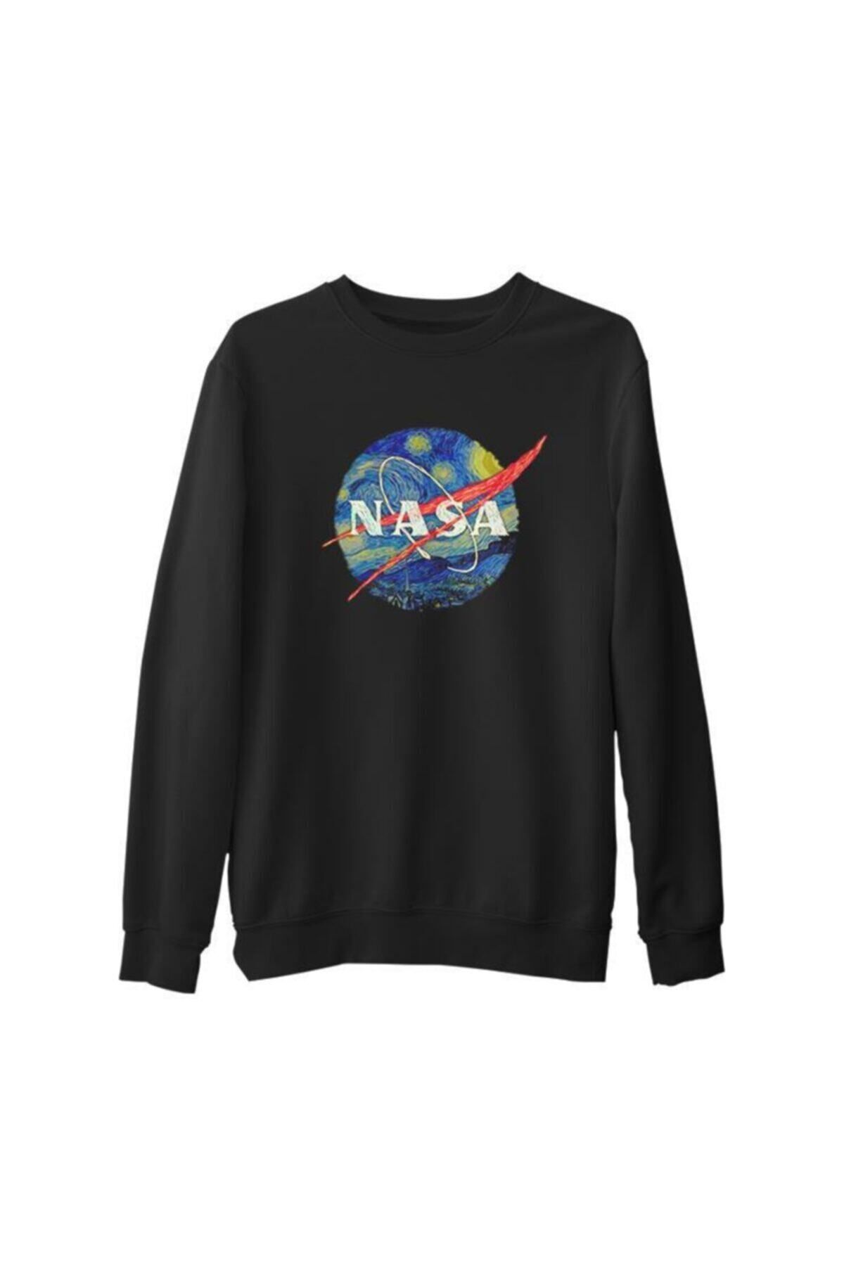 ZOKAWEAR Men s Black Nasa Van Gogh Thick Sweatshirt Trendyol