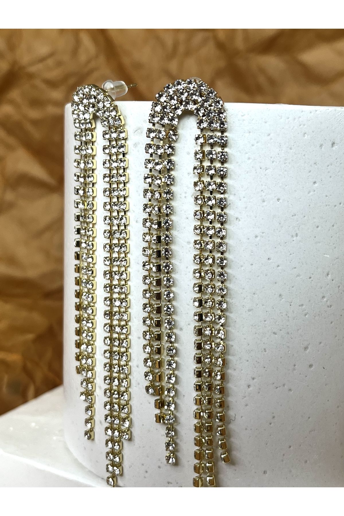TekinAksesuar15-Gold Tassel Earrings Wedding, stylish, with stones 2