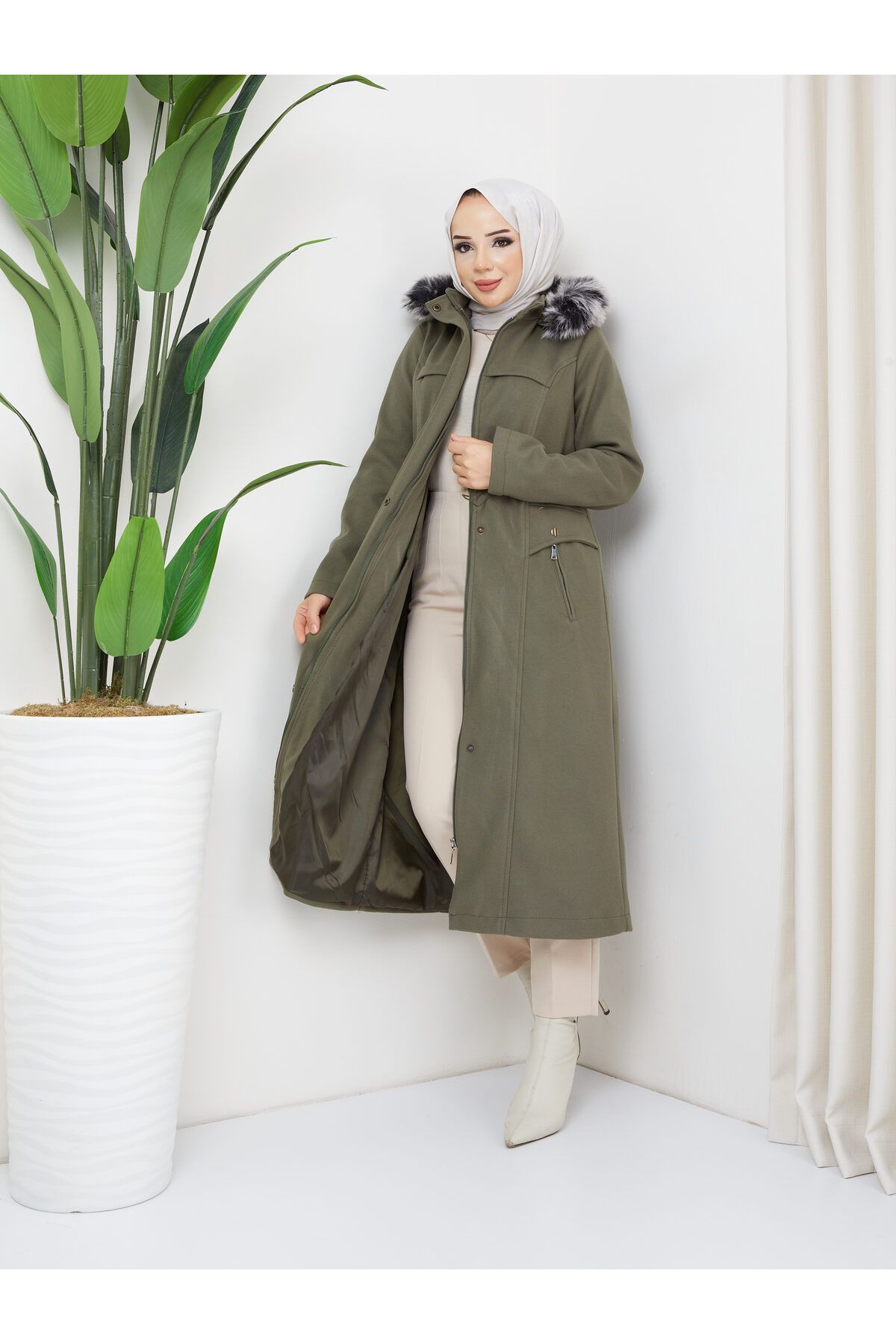 POLANGEL-HIJAB COAT WITH CACHET WAIST TUNNEL ELASTIC ELASTIC FITTINGS 7
