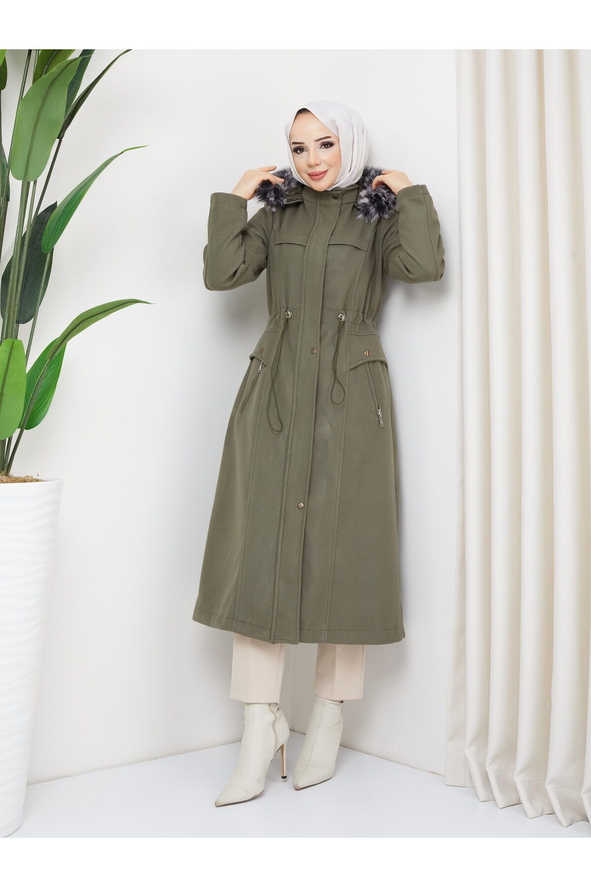 POLANGEL-HIJAB COAT WITH CACHET WAIST TUNNEL ELASTIC ELASTIC FITTINGS 6