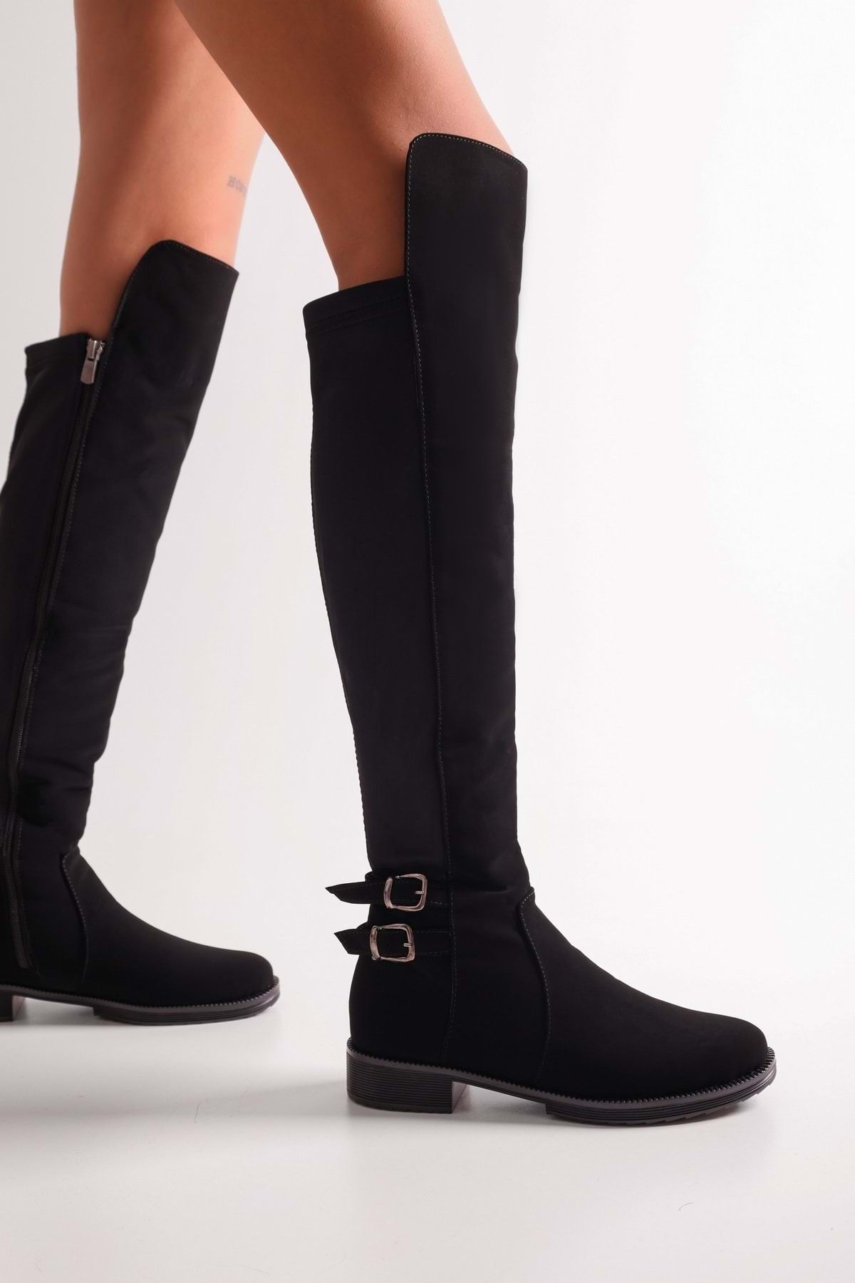 Shoeberry-Damen-Stiefel Francesca aus schwarzem, elastischem Nubukleder, schwarzes Nubukleder 4