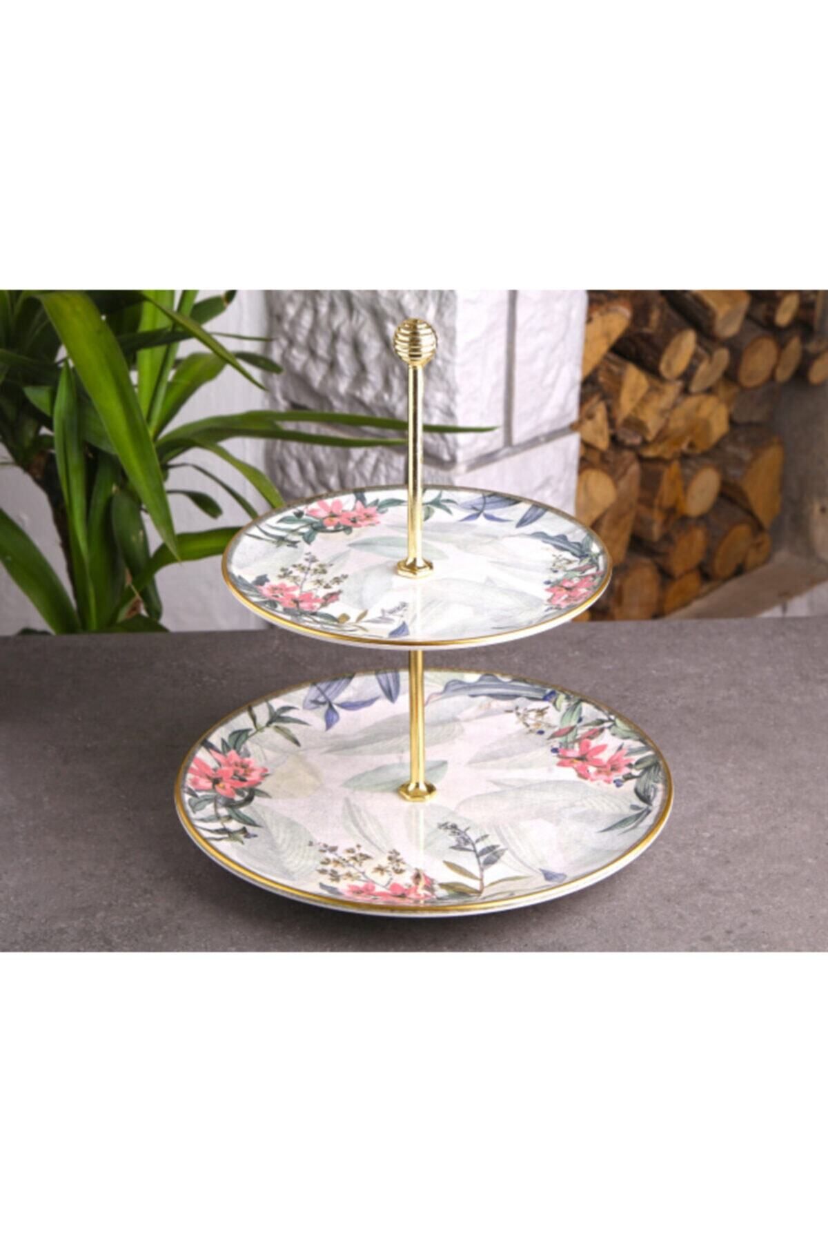 Laviss-Leaf Patterned Ceramic Cookie Holder Double Layer 1