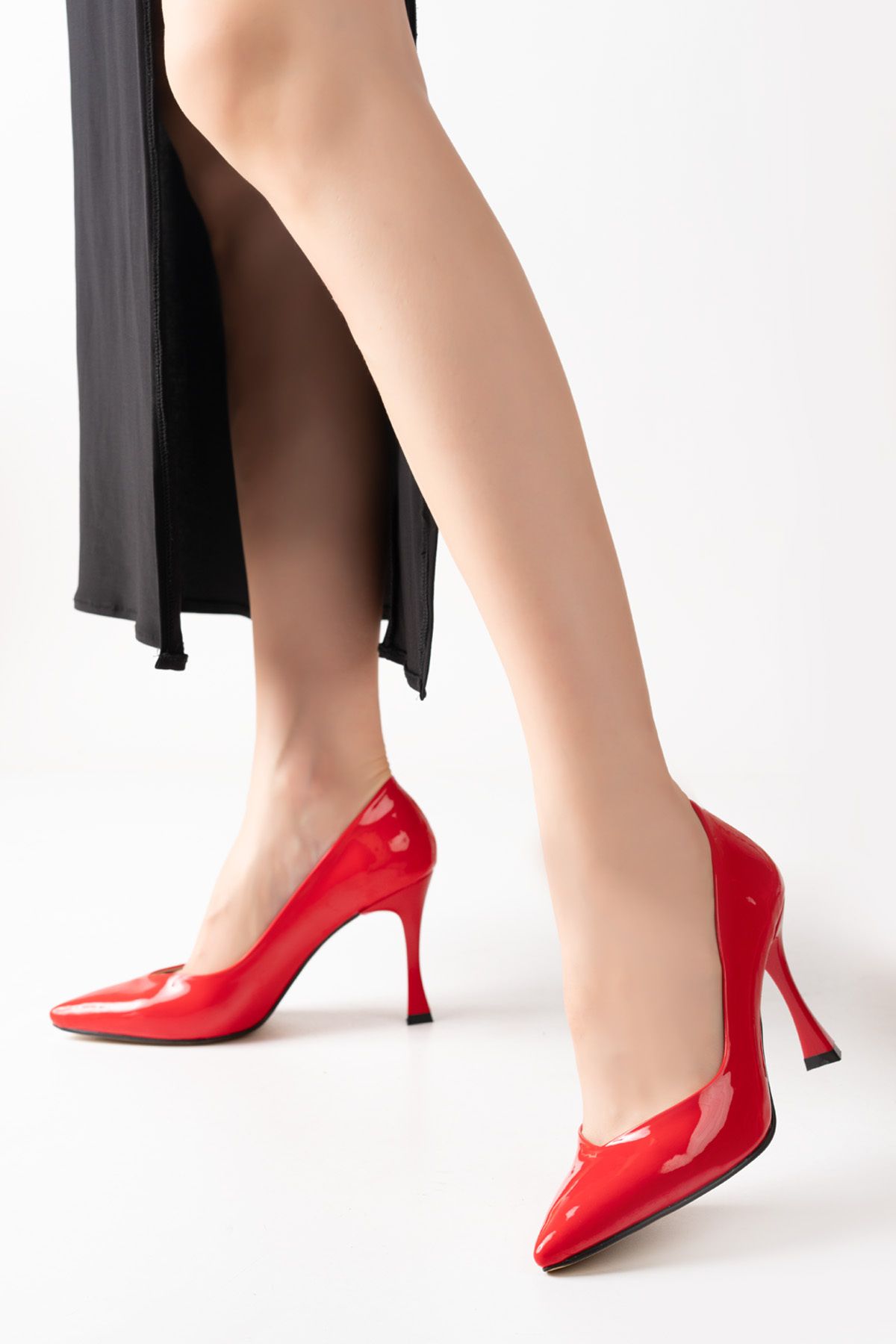 MASSOLE-Pantofi Cu Toc damă Stiletto Piele Lacuita Rosie Model V Toc Stil Nou Sezon Brand Original 3