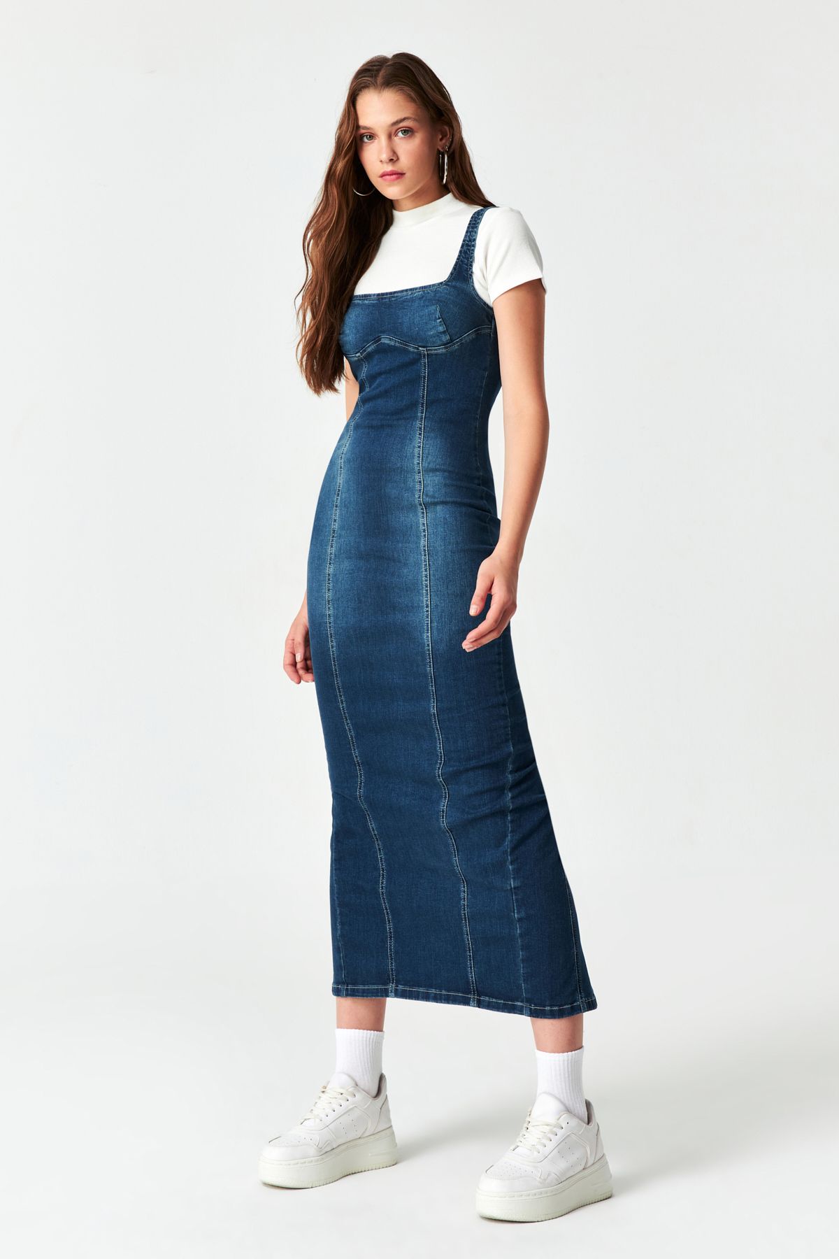 its basic Women s Tint Denim Color Flexible Fabric Long Denim