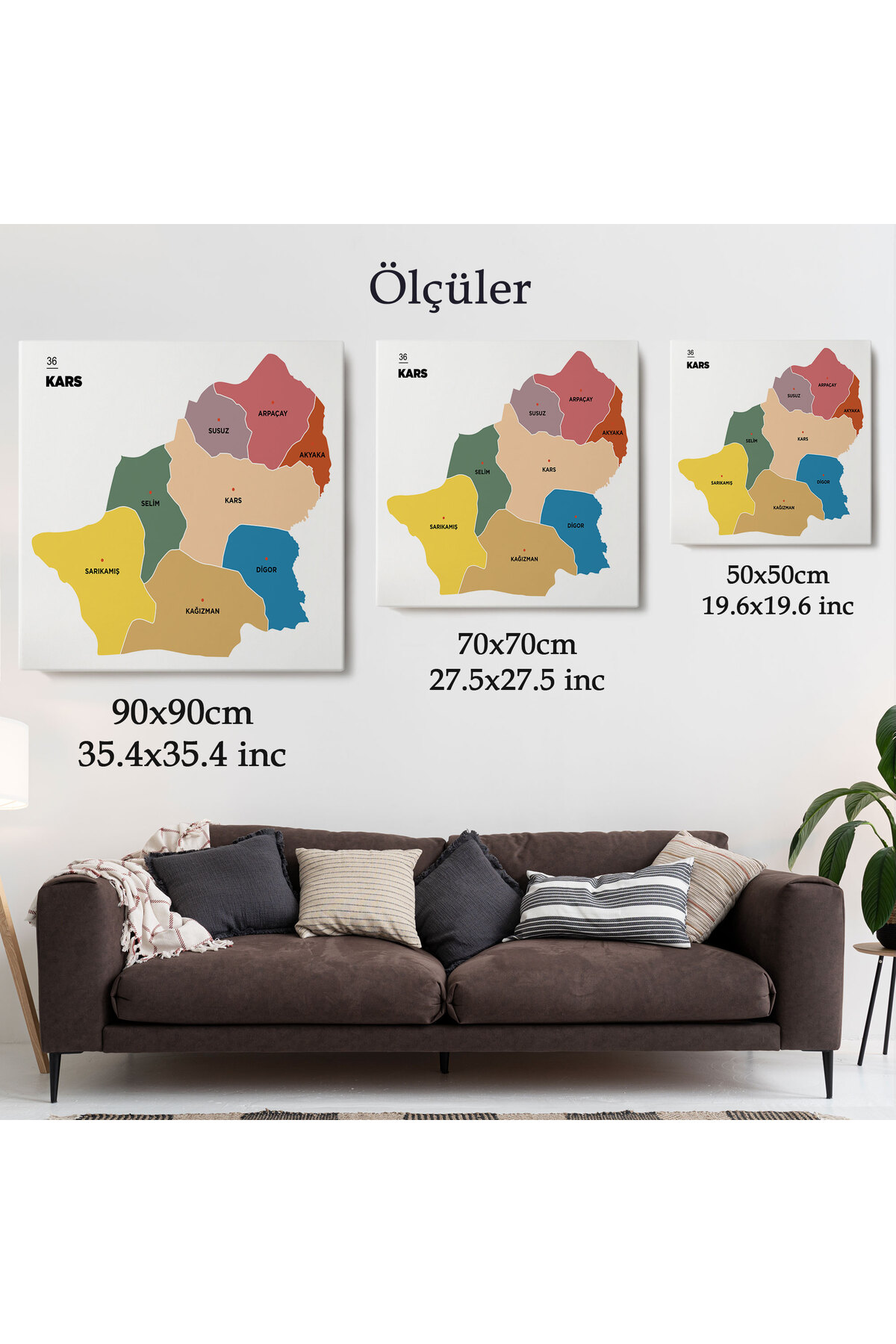 Kars İli ve İlçeler Haritası Dekoratif Kanvas Tablo 1380 görsel 5