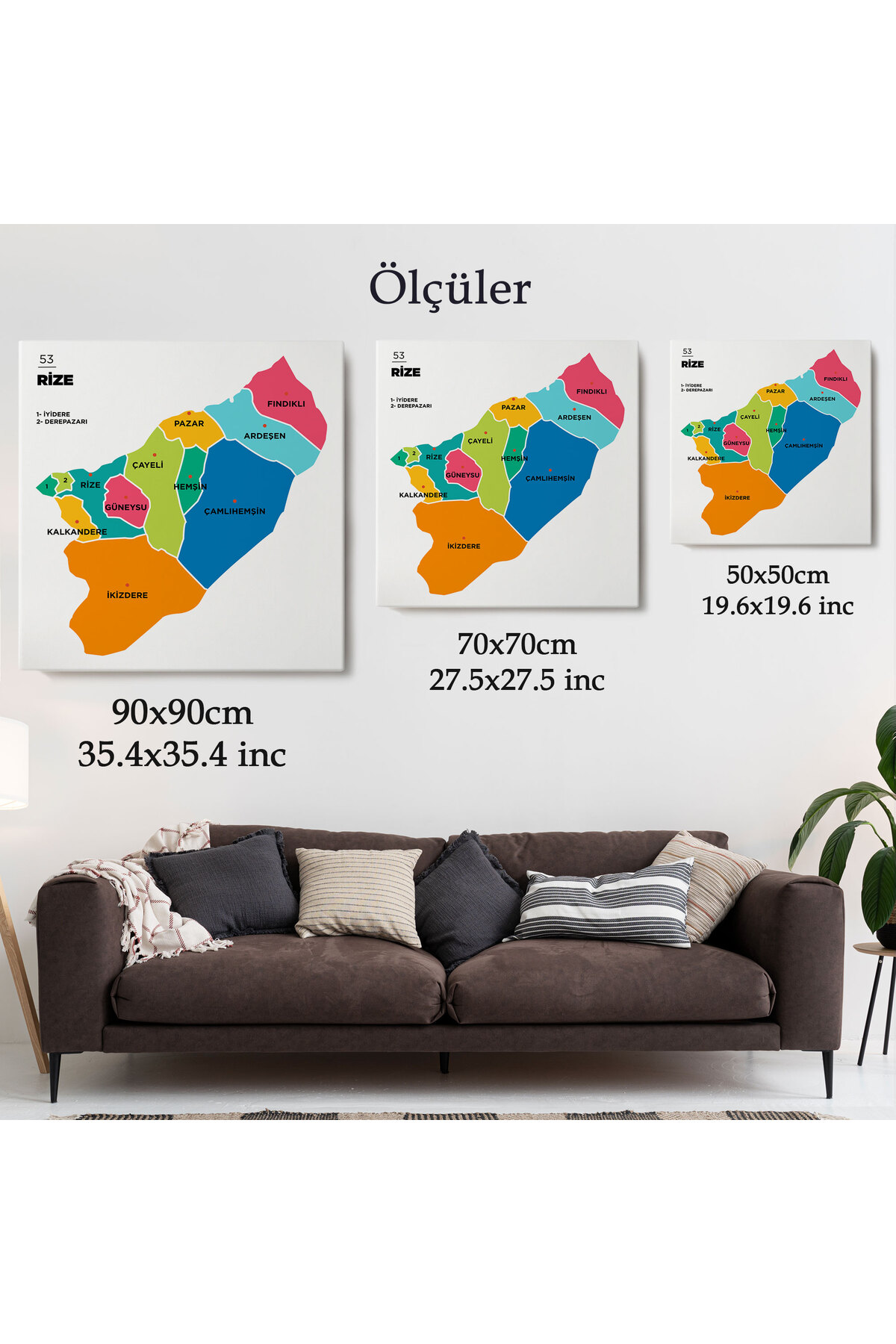 Rize İli ve İlçeler Haritası Dekoratif Kanvas Tablo 1439 görsel 5