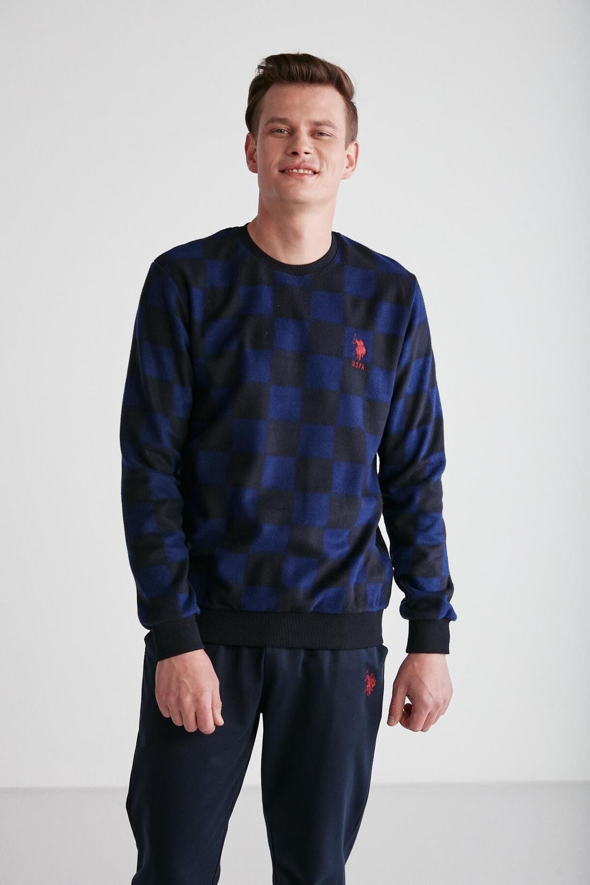 ست پیژامه آبی مردانه لباس خواب یقه گرد سرمه ای U.S. Polo Assn.