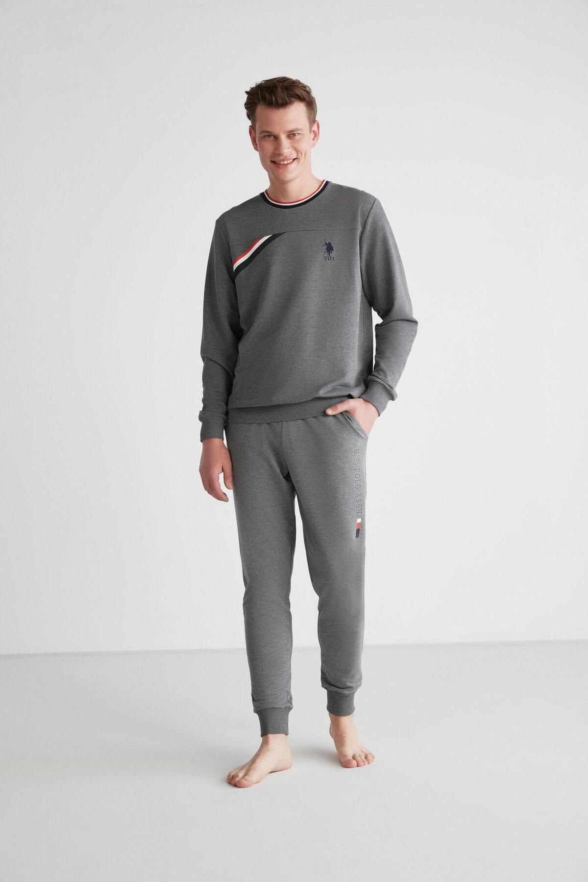 U.S. Polo Assn. ست لباس خواب یقه گرد مردانه آنتراسیت ملانژ