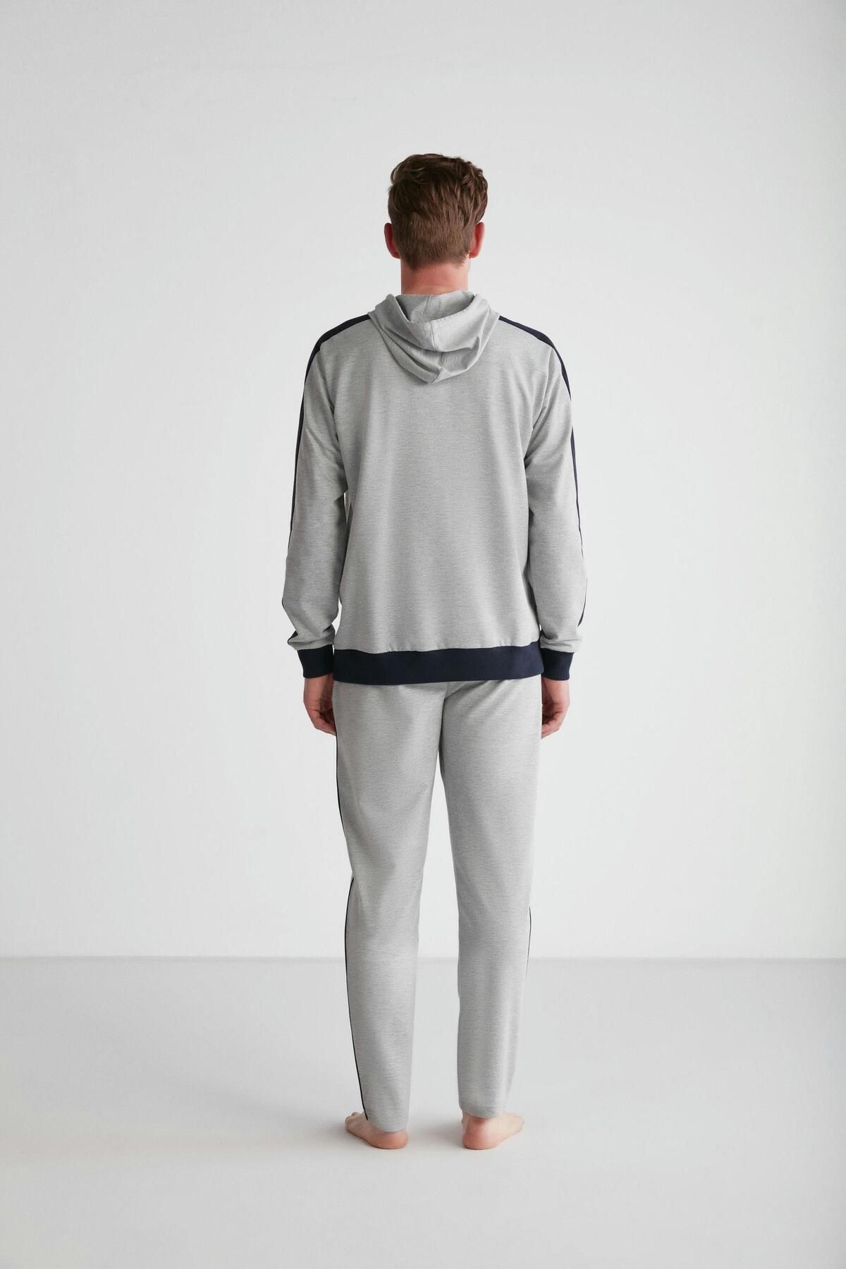 ست پیژامه خاکستری مردانه لباس خواب کلاهدار ملانژ U.S. Polo Assn.