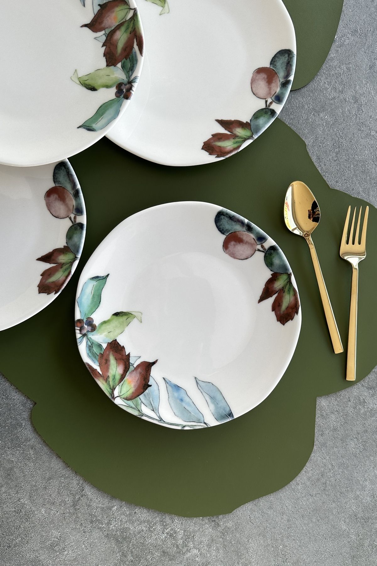porselenden-Flores Organic 6 Piece 21 cm Cake Plate Set for 6 Persons 2