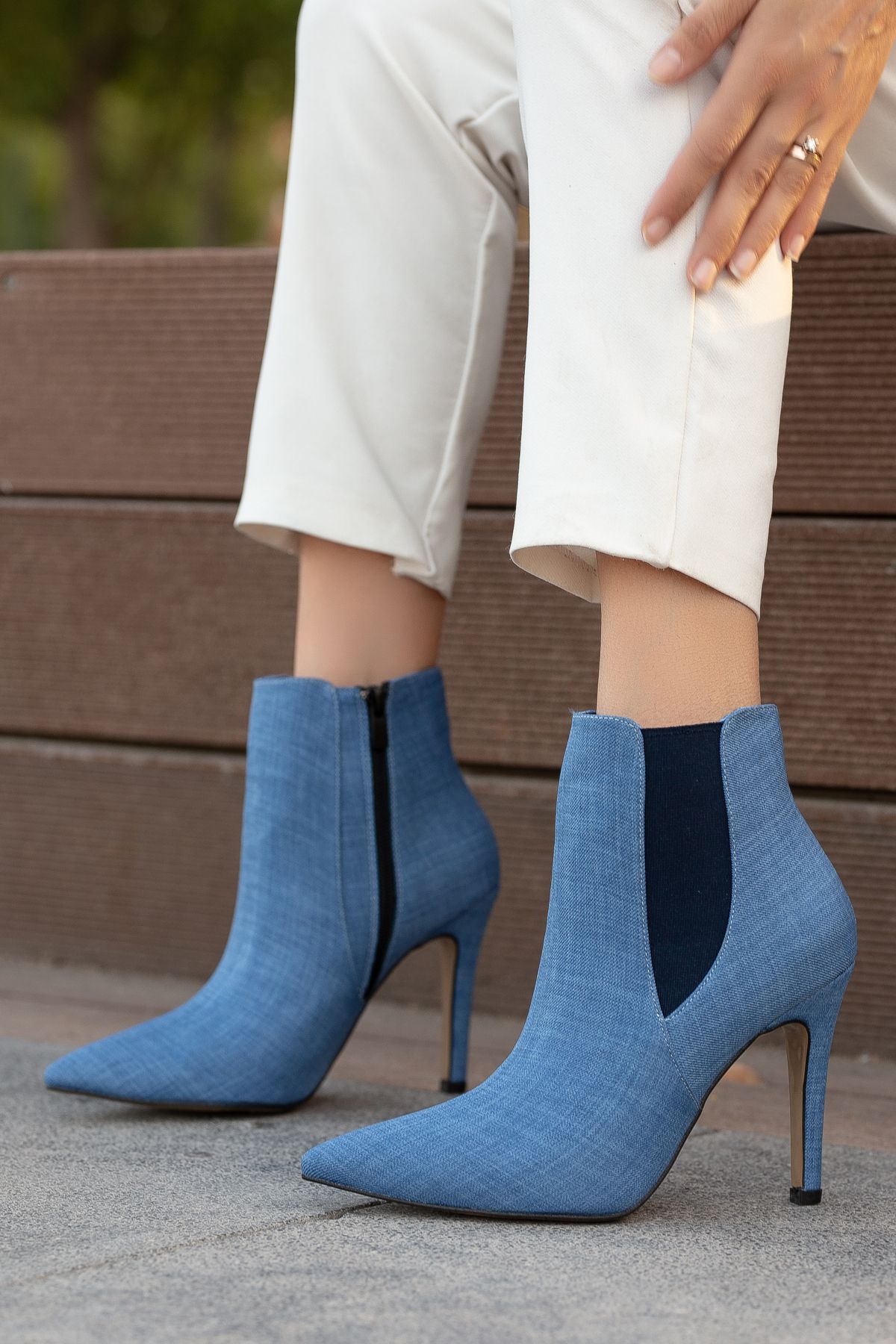 Denim ankle deals booties