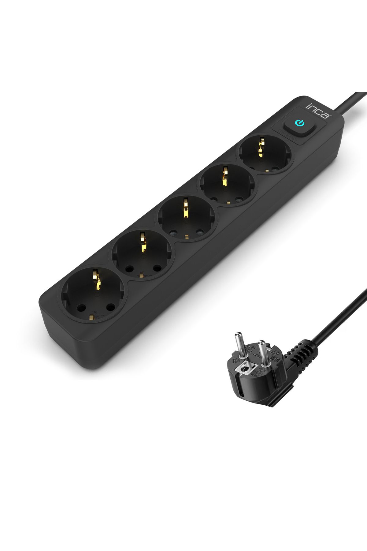 Inca-Ipw-44sy 5 Port Current Protected LED Button Socket 1.5m - Black 5