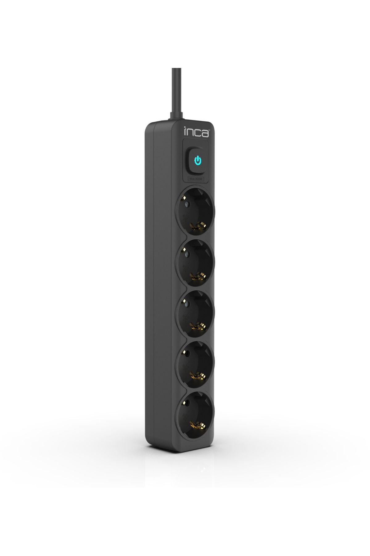 Inca-Ipw-44sy 5 Port Current Protected LED Button Socket 1.5m - Black 1