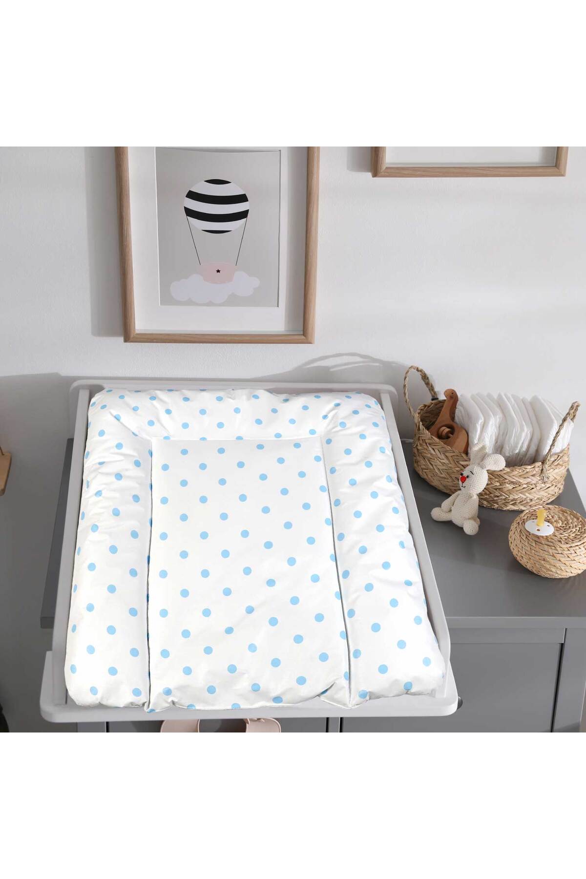 Baby'ness Elyaf Dolgulu Pvc Alt Değiştirme Minderi Küçük Sıvı Geçirmez Leke Tutmaz Puantiyeli Mavi fotoğrafı 2 (önizleme)