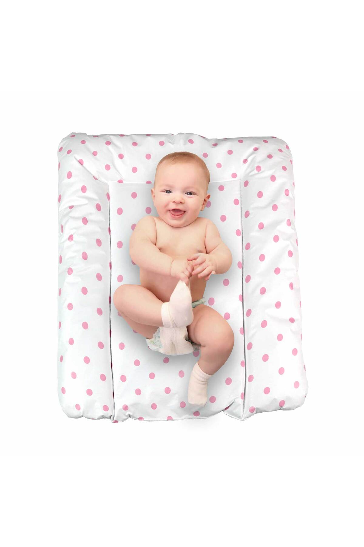 Baby'ness Elyaf Dolgulu Pvc Alt Değiştirme Minderi Küçük Sıvı Geçirmez Leke Tutmaz Puantiye Pembe fotoğrafı 3 (önizleme)