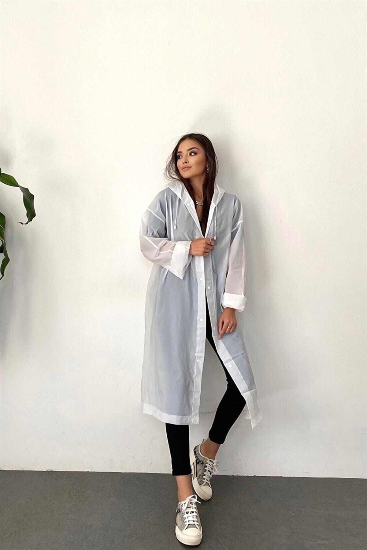 Kadın Erkek Yağmurluk Kapüşonlu Çıtçıtlı Eva Beyaz Yağmurluk M21mrc881r02 — سفید M21MRC881 — تصویر 5 از 7