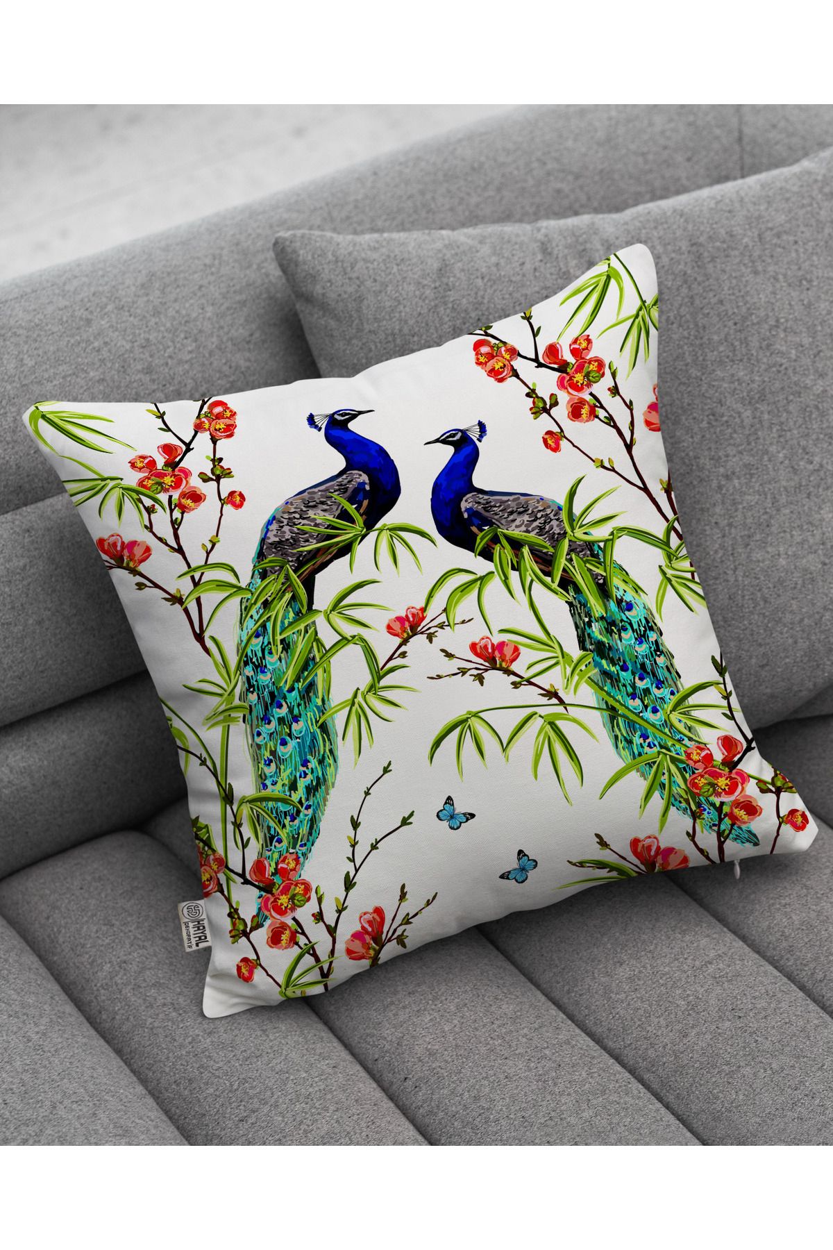 Hayal Dekoratif Blue Peacock Patterned Digital Printed 4 Piece