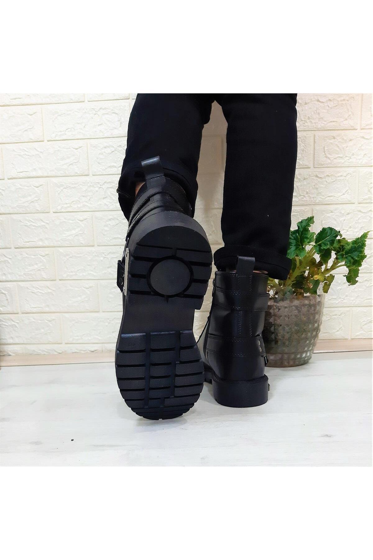 CONTEYNER-536 Black Zippered Lace-Up Men's Biker Boots 6