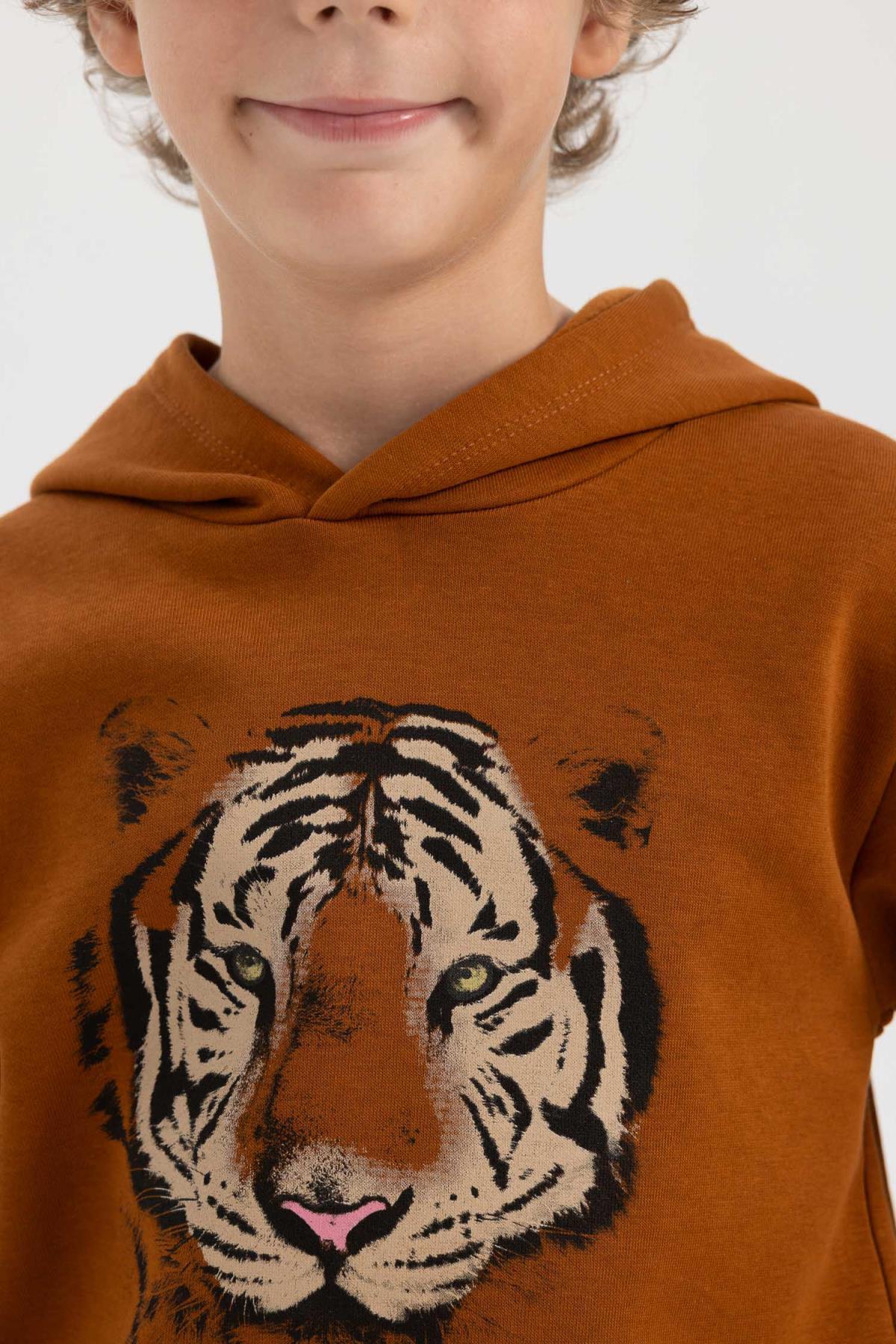 سویشرت پسرانه قهوه ای Defacto | B2077A823WN اورجینال - تصویر 5