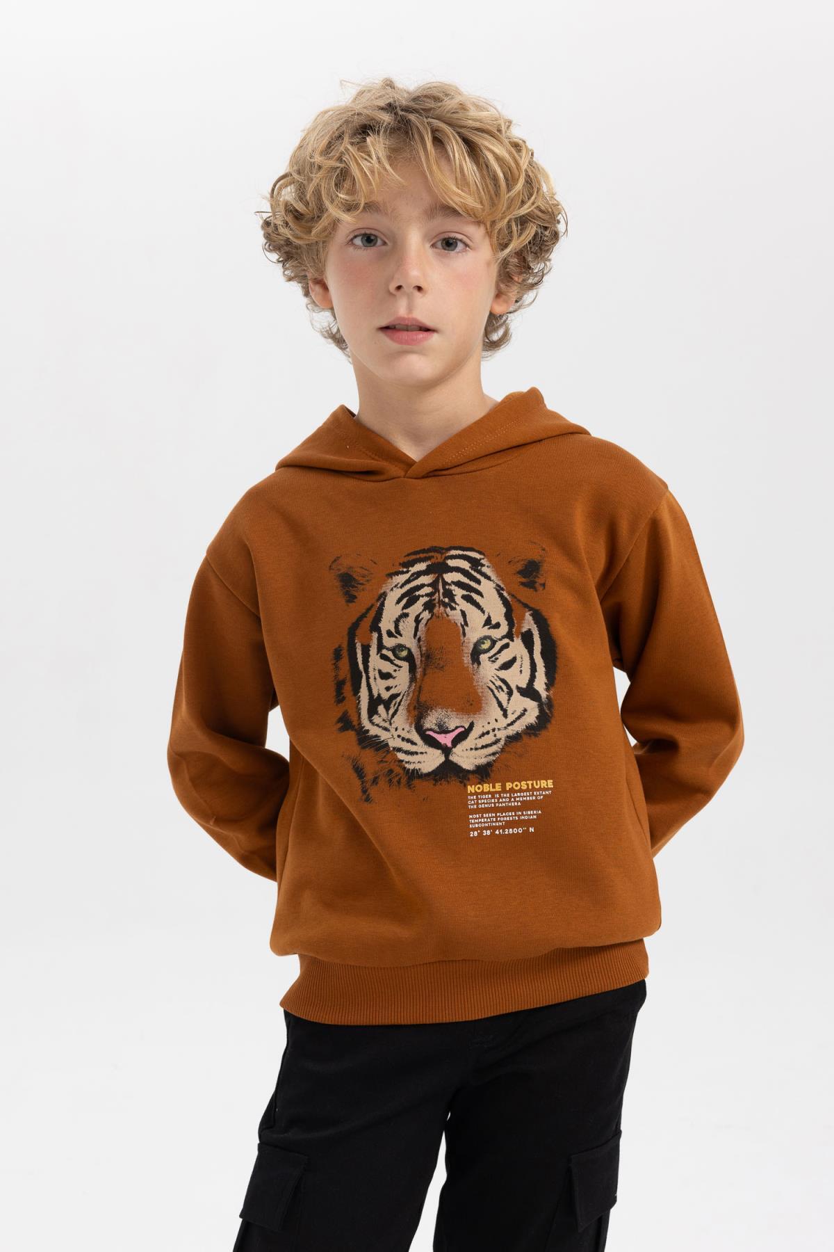 سویشرت پسرانه قهوه ای Defacto | B2077A823WN اورجینال - تصویر 4