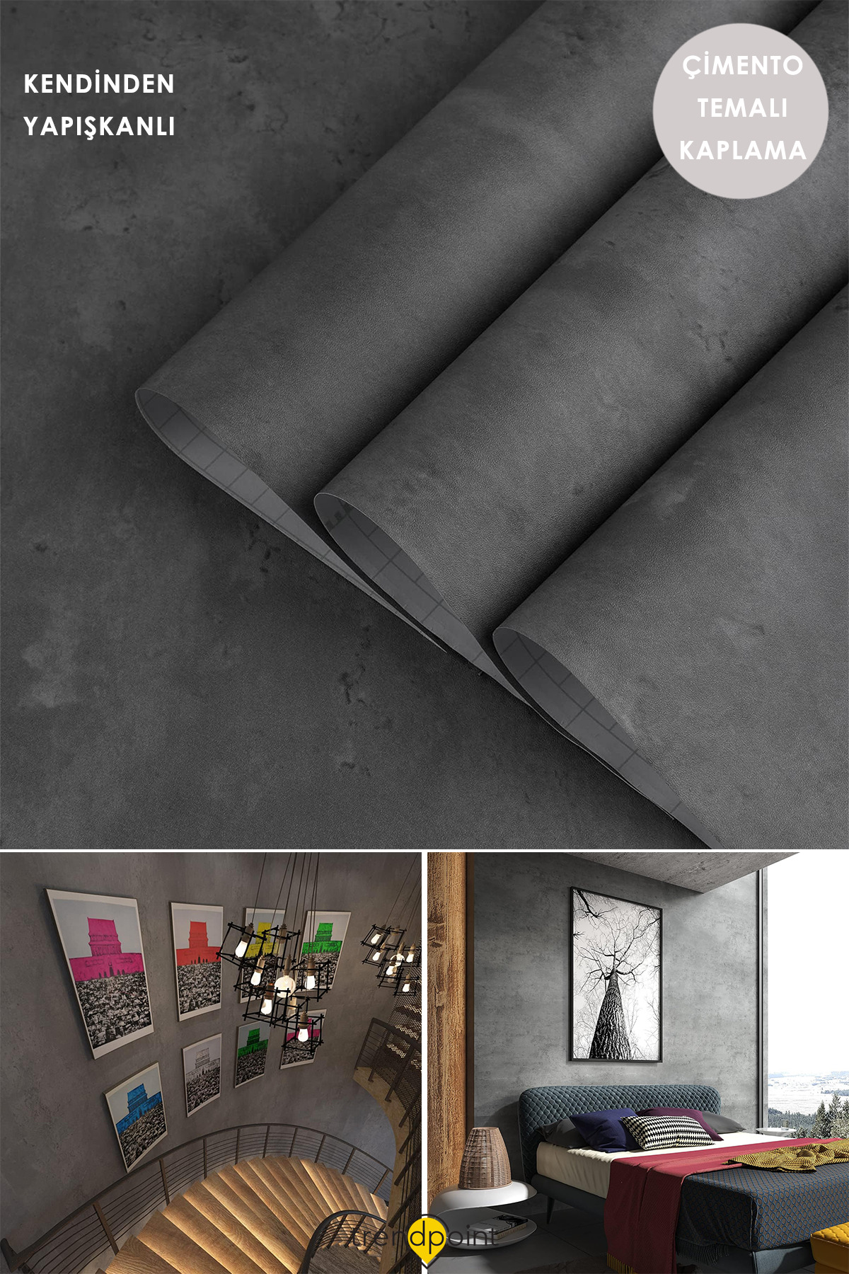 Trendpoint Self Adhesive 60×100cm Antra Cement Pattern Kitchen Cabinet Table Covering Wallpaper