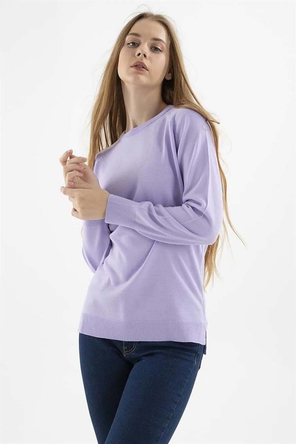 Fashion Friends Women s Crew Neck Sweater K0242K1 Lilac Trendyol