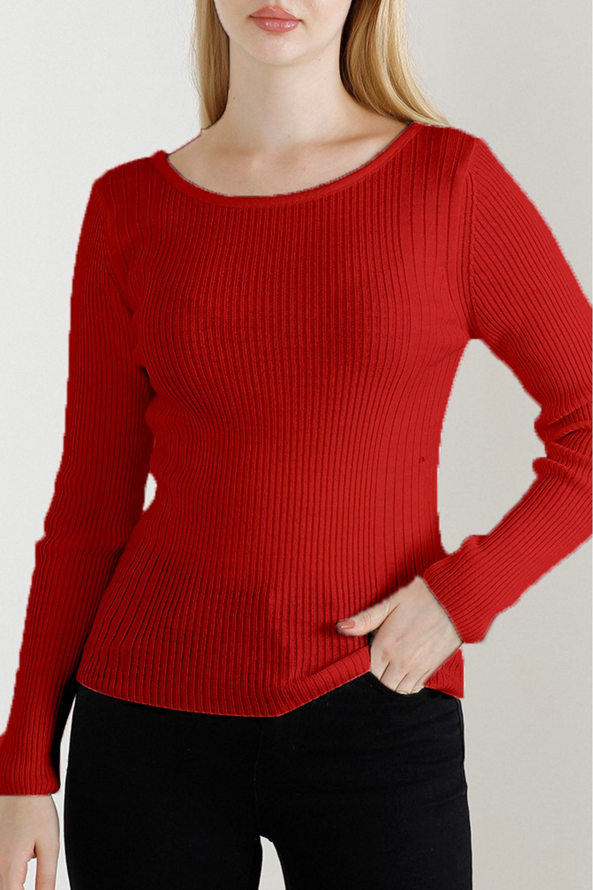 VEGENZE Women s Red Boat Neck Knitwear Sweater Trendyol