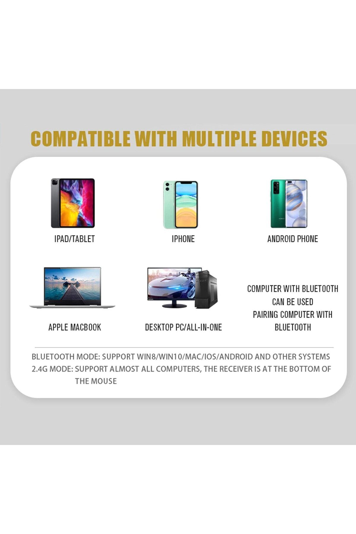 Macbook Şarj Edilebilir Sessiz Bilgisayar ve Dizüstü Bilgisayar Kablosuz Bluetooth Mouse Fare 4